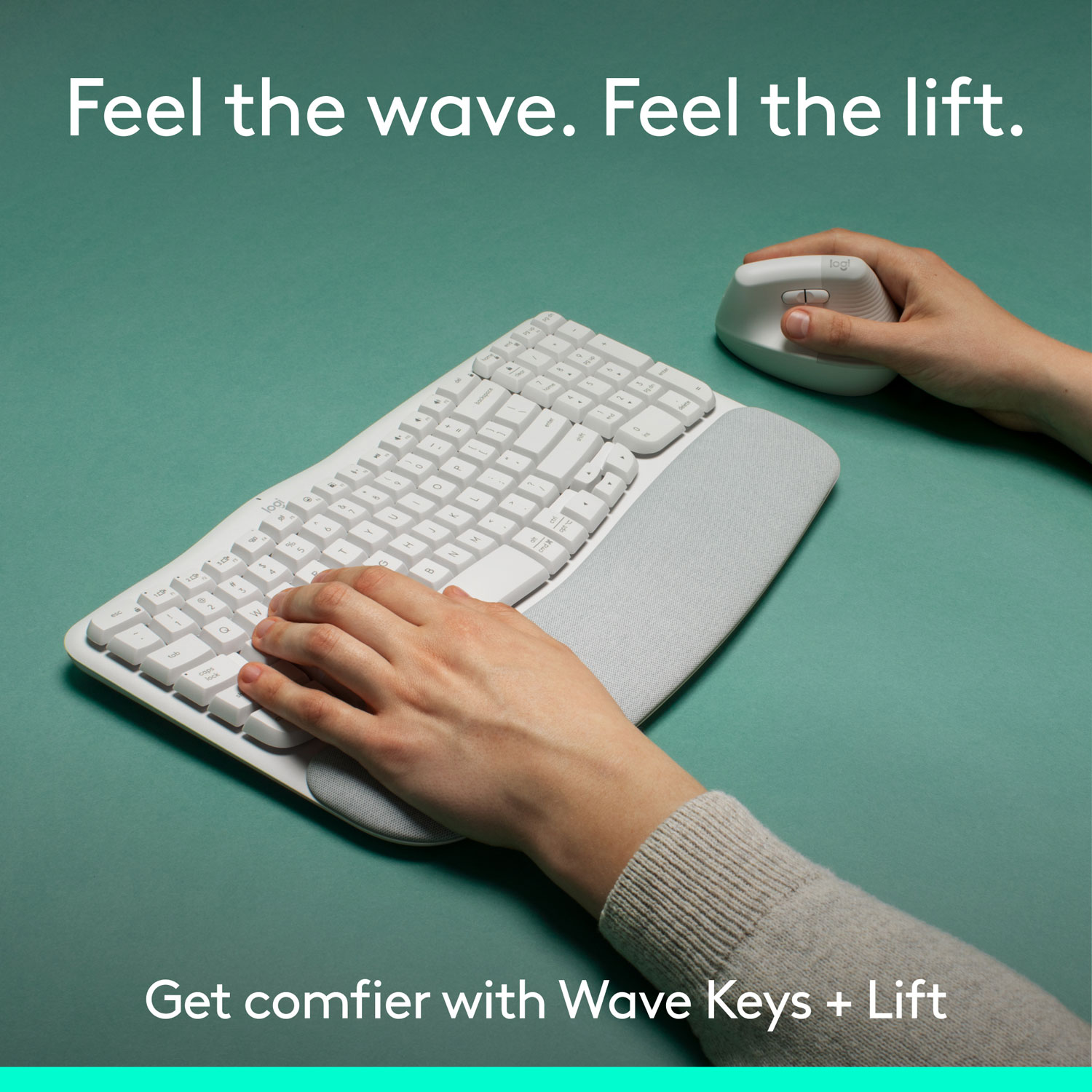 Logitech Wave Keys Bluetooth Membrane Full-Size Ergonomic Keyboard & Mouse Combo -White - EN -Only at Best Buy