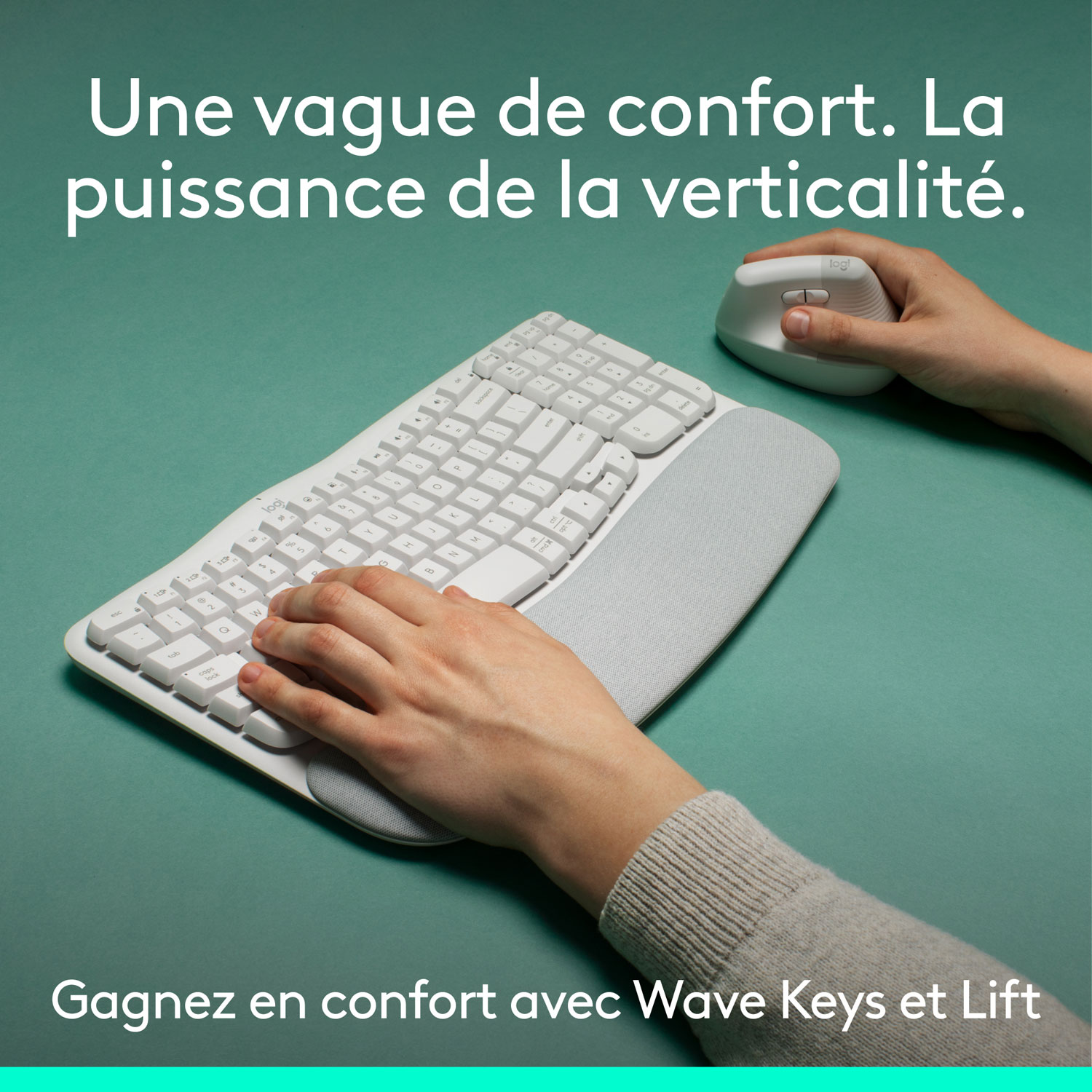 Logitech Wave Keys Bluetooth Membrane Full-Size Ergonomic Keyboard & Mouse Combo -White - EN -Only at Best Buy