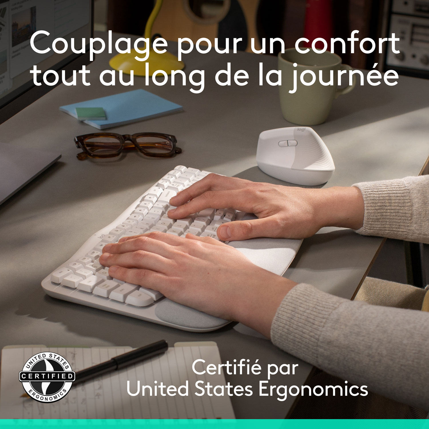 Logitech Wave Keys Bluetooth Membrane Full-Size Ergonomic Keyboard & Mouse Combo -White - EN -Only at Best Buy