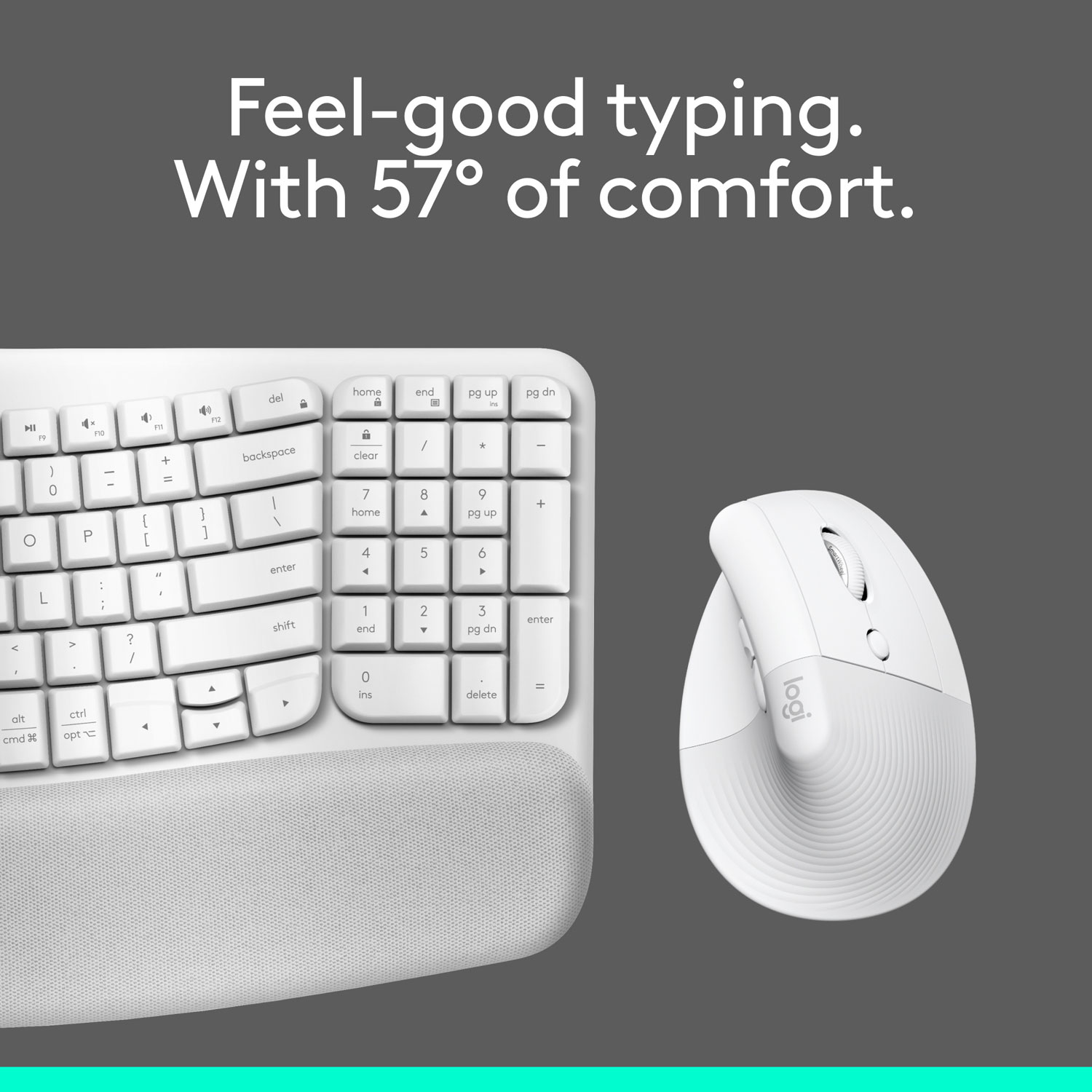 Logitech Wave Keys Bluetooth Membrane Full-Size Ergonomic Keyboard & Mouse Combo -White - EN -Only at Best Buy
