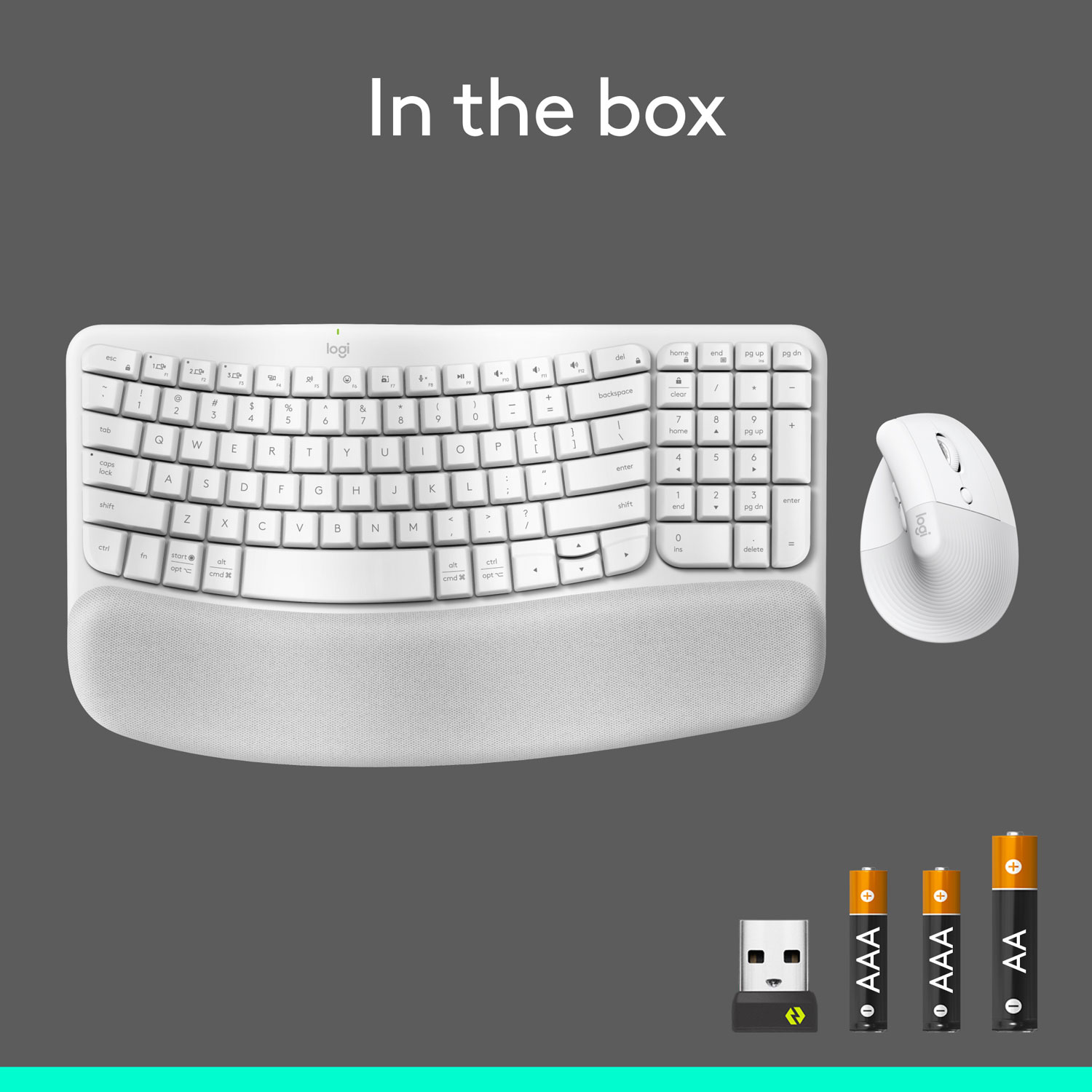 Logitech Wave Keys Bluetooth Membrane Full-Size Ergonomic Keyboard & Mouse Combo -White - EN -Only at Best Buy