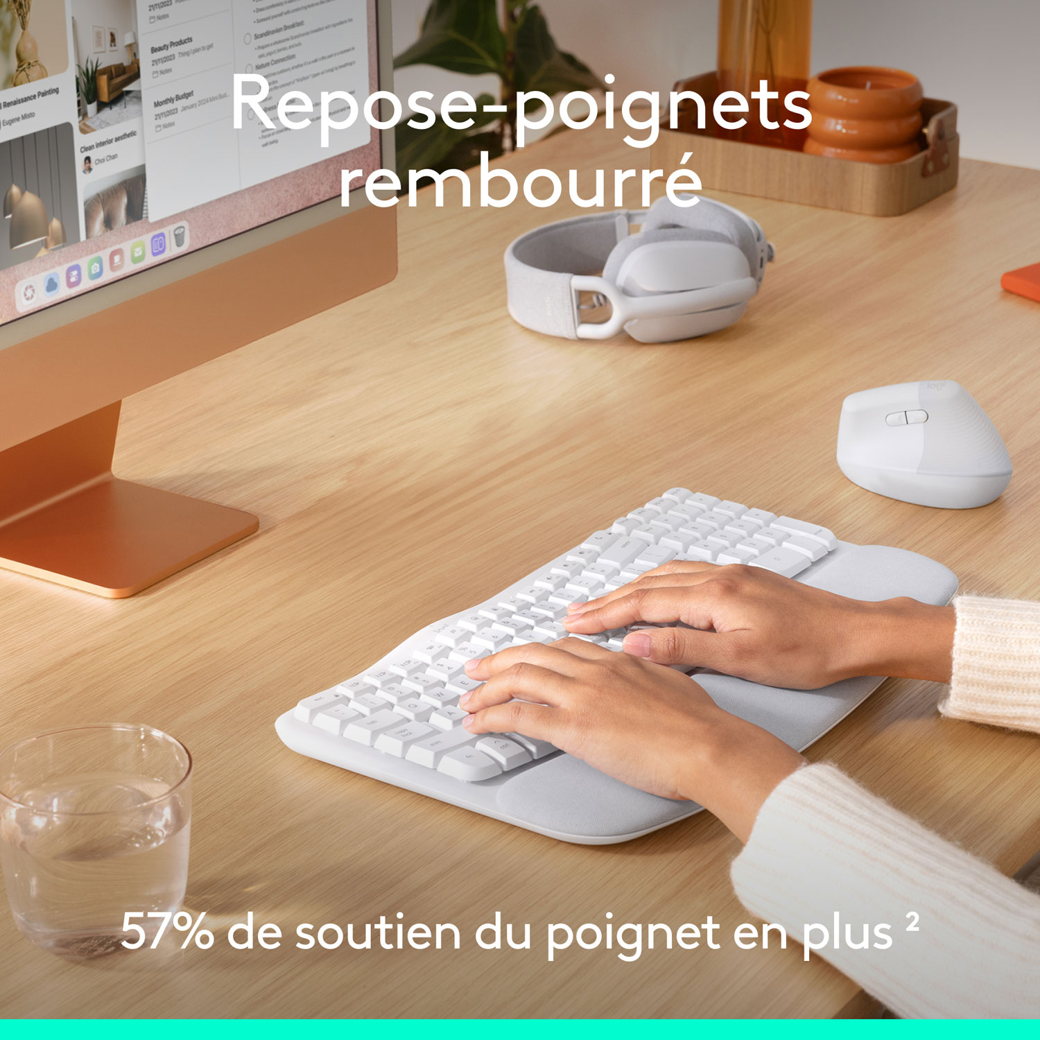 Ensemble souris et clavier ergonomique pleine grandeur à membrane Bluetooth Wave Keys de Logitech pour Mac - Blanc - Anglais - Exclusivité Best Buy