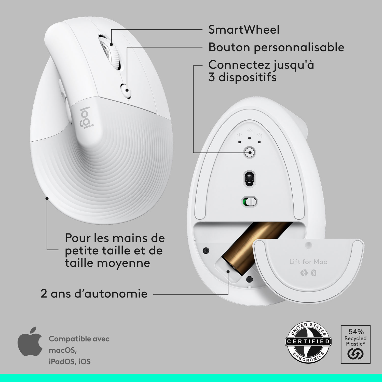 Ensemble souris et clavier ergonomique pleine grandeur à membrane Bluetooth Wave Keys de Logitech pour Mac - Blanc - Anglais - Exclusivité Best Buy