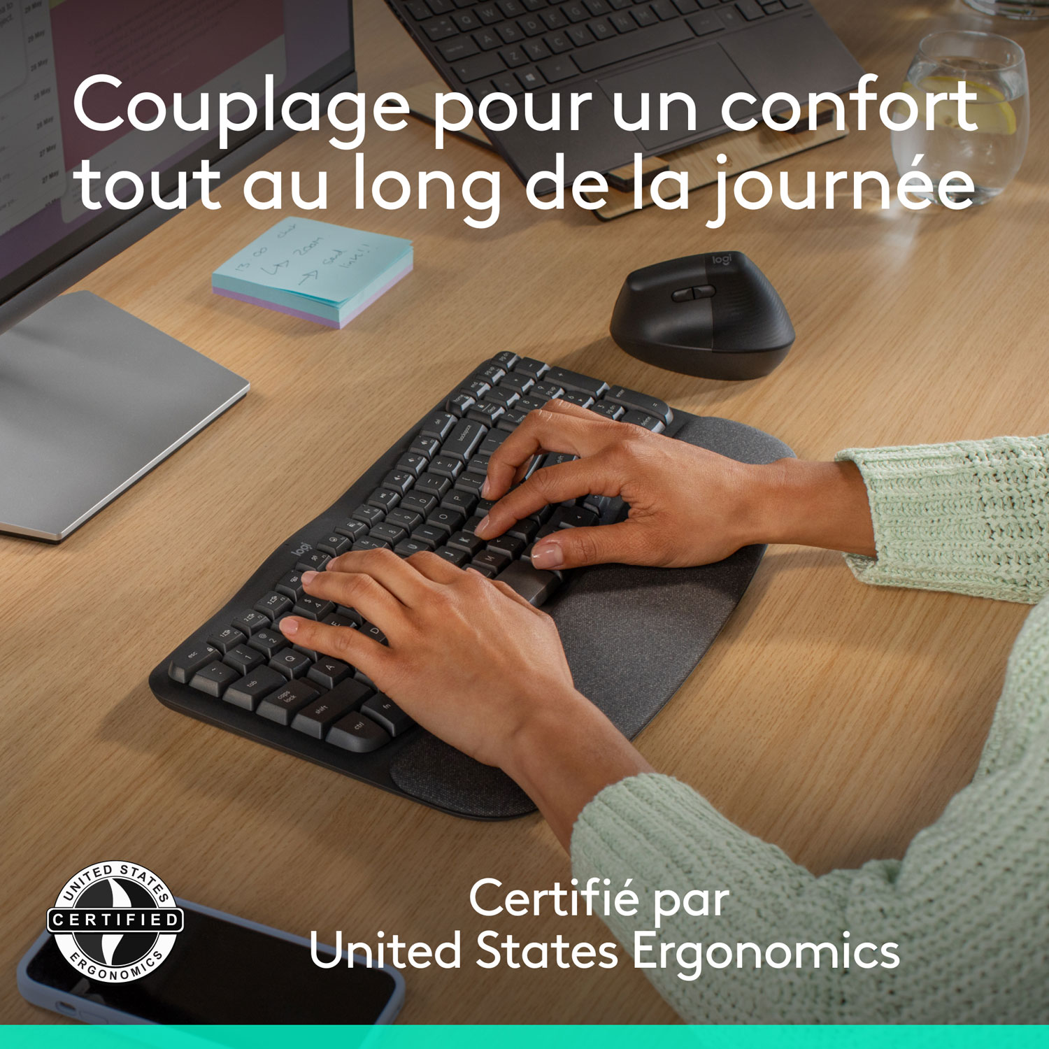 Ensemble souris et clavier ergonomique pleine grandeur à membrane Bluetooth Wave Keys de Logitech - Noir - Anglais