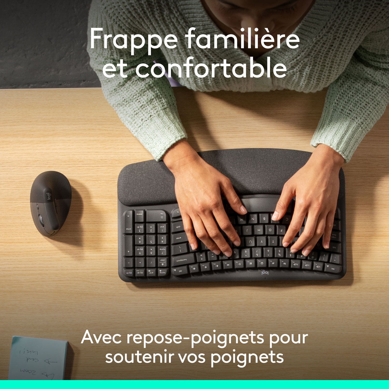 Ensemble souris et clavier ergonomique pleine grandeur à membrane Bluetooth Wave Keys de Logitech - Noir - Anglais