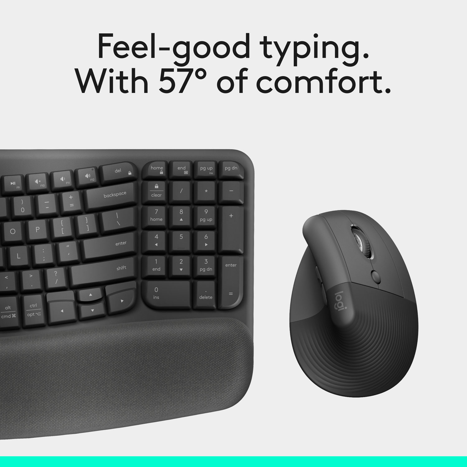 Ensemble souris et clavier ergonomique pleine grandeur à membrane Bluetooth Wave Keys de Logitech - Noir - Anglais
