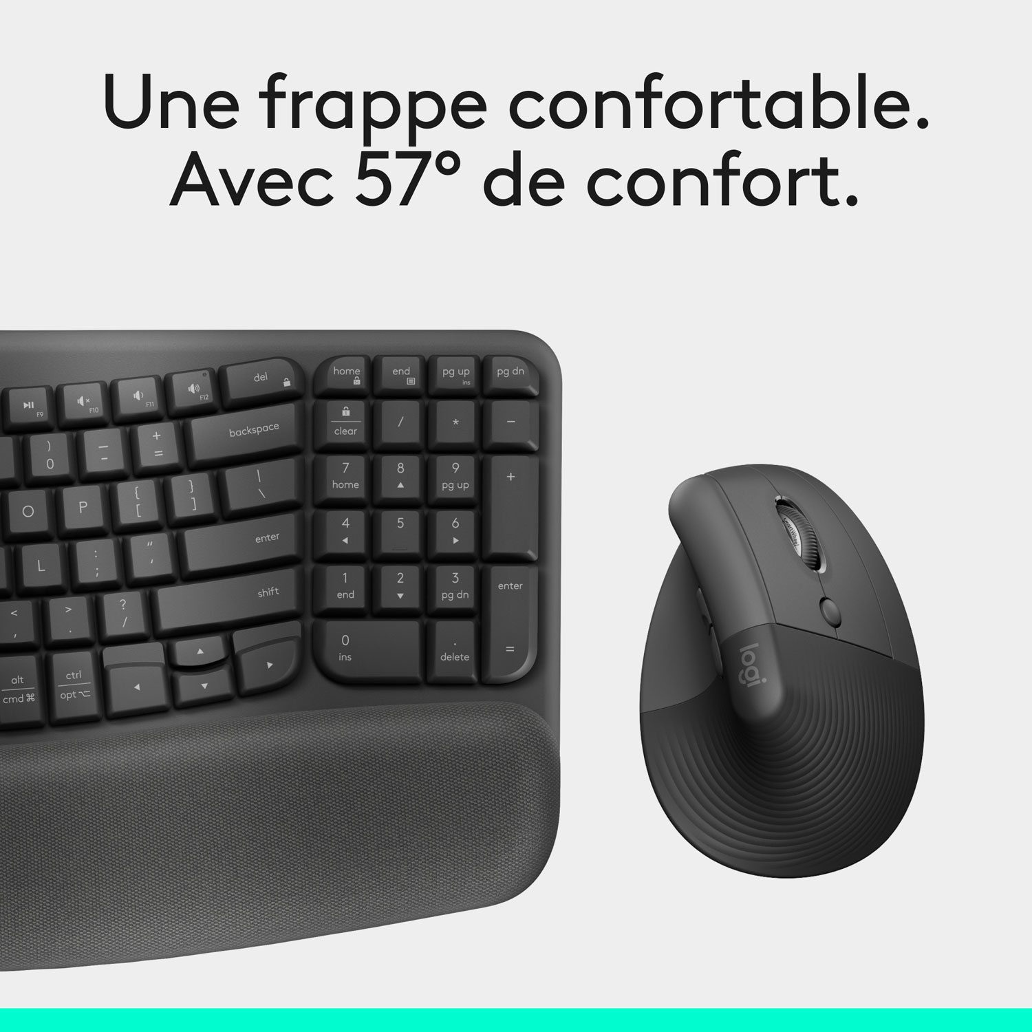 Ensemble souris et clavier ergonomique pleine grandeur à membrane Bluetooth Wave Keys de Logitech - Noir - Anglais