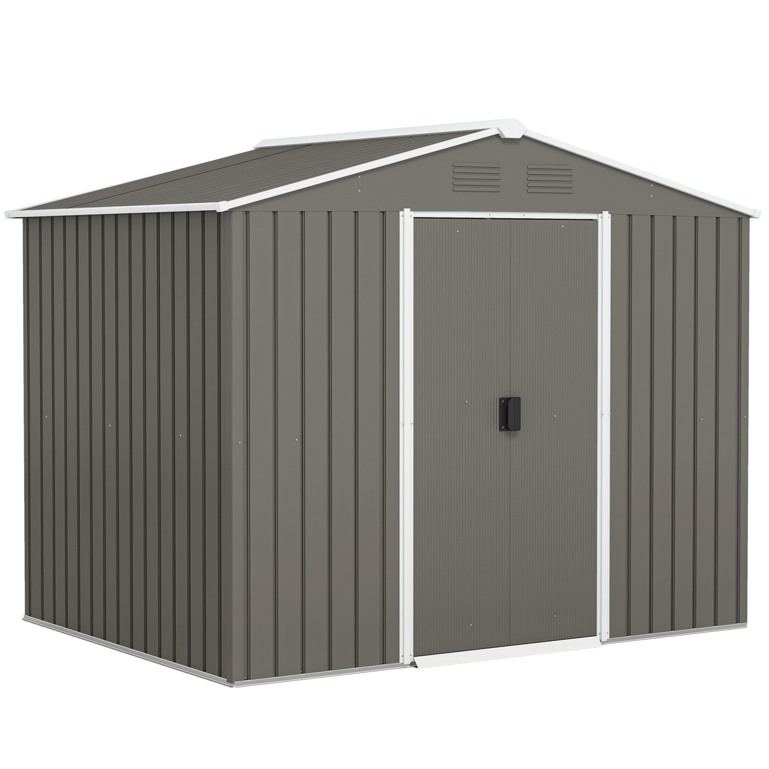 Outsunny 8' x 6' Outdoor Storage Shed, Metal Garden Tool Storage House with Lockable Sliding Doors and Vents for Backyard Patio Lawn, Light Grey
