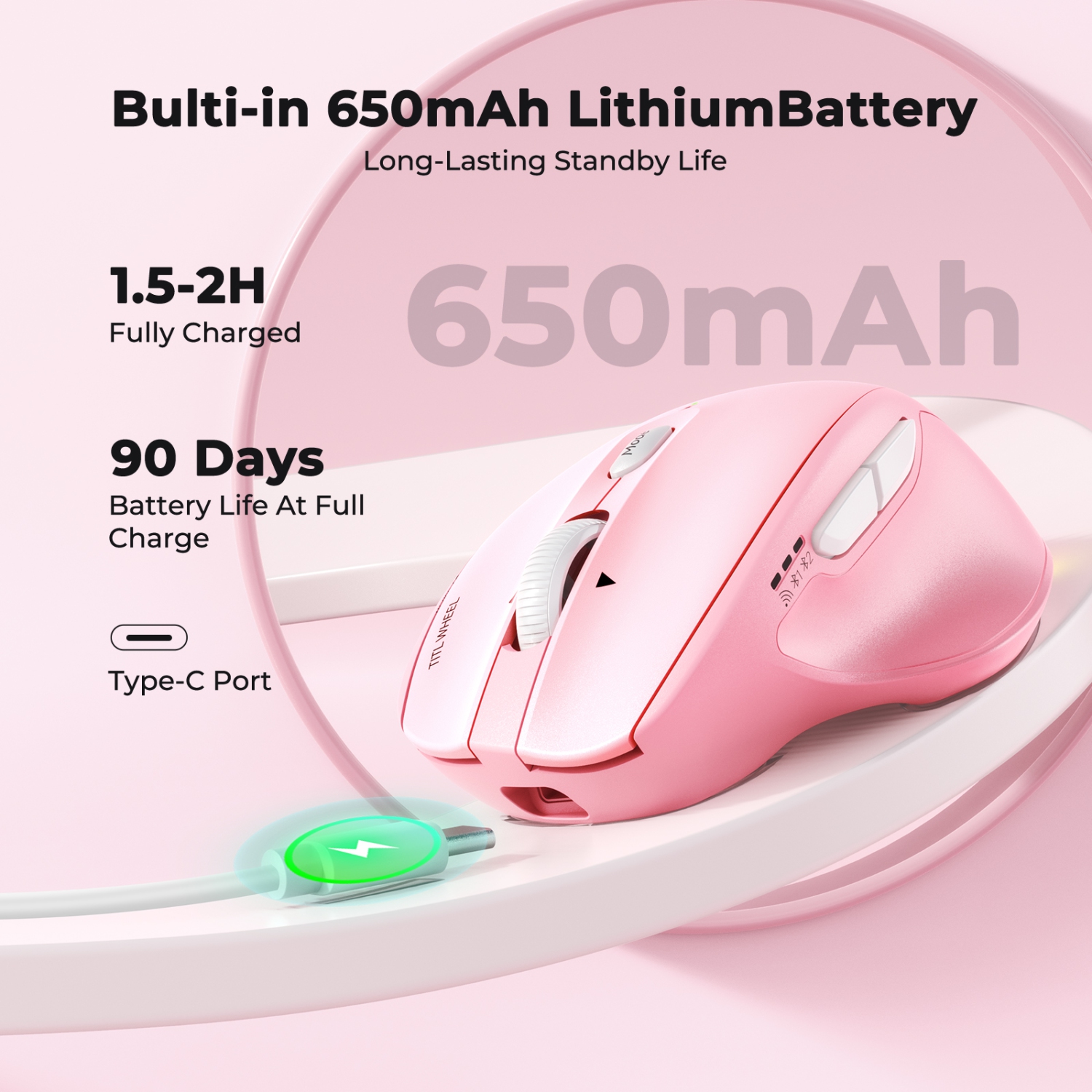 MEETION – Souris ergonomique sans fil multimode BTM007 - Molette de défilement inclinable à 4 directions, clics silencieux, RVB, BT/2,4 GHz pour 3