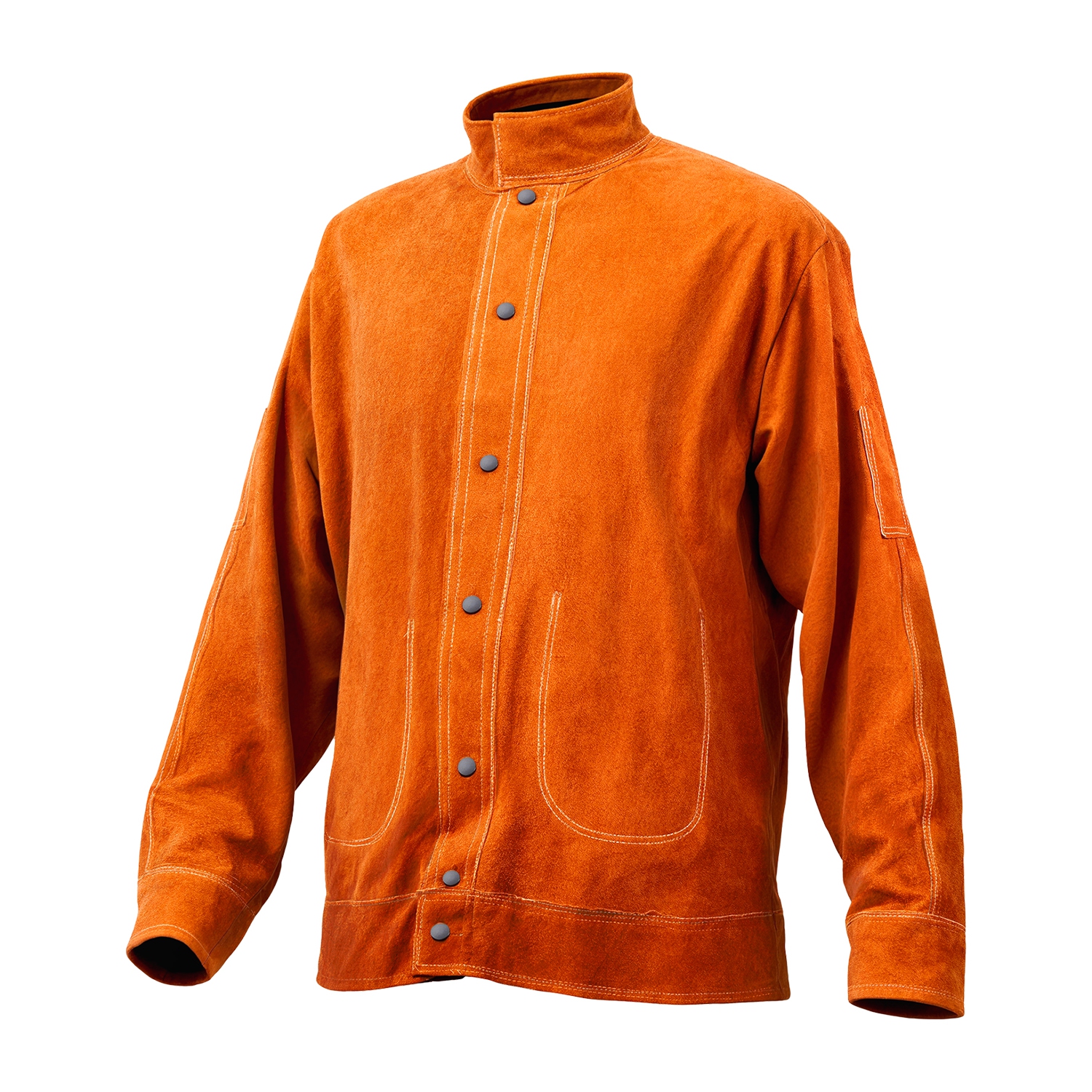 VEVOR XL Size Flame-Resistant Welding Jacket, Heavy Duty Cowhide Leather Welding Jacket, Waterproof Heat-Resistant Safety Jacket with Snap Buttons, 4