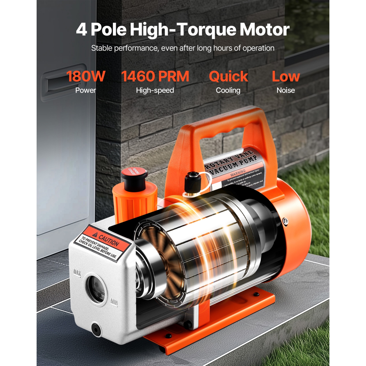Pompe à vide VEVOR 3,5 CFM 1/4 HP, pompe à vide AC à aube rotative monophasée HVAC, pour systèmes R134a R22 R410a, avec bouteille d'huile, 1720 PRM,