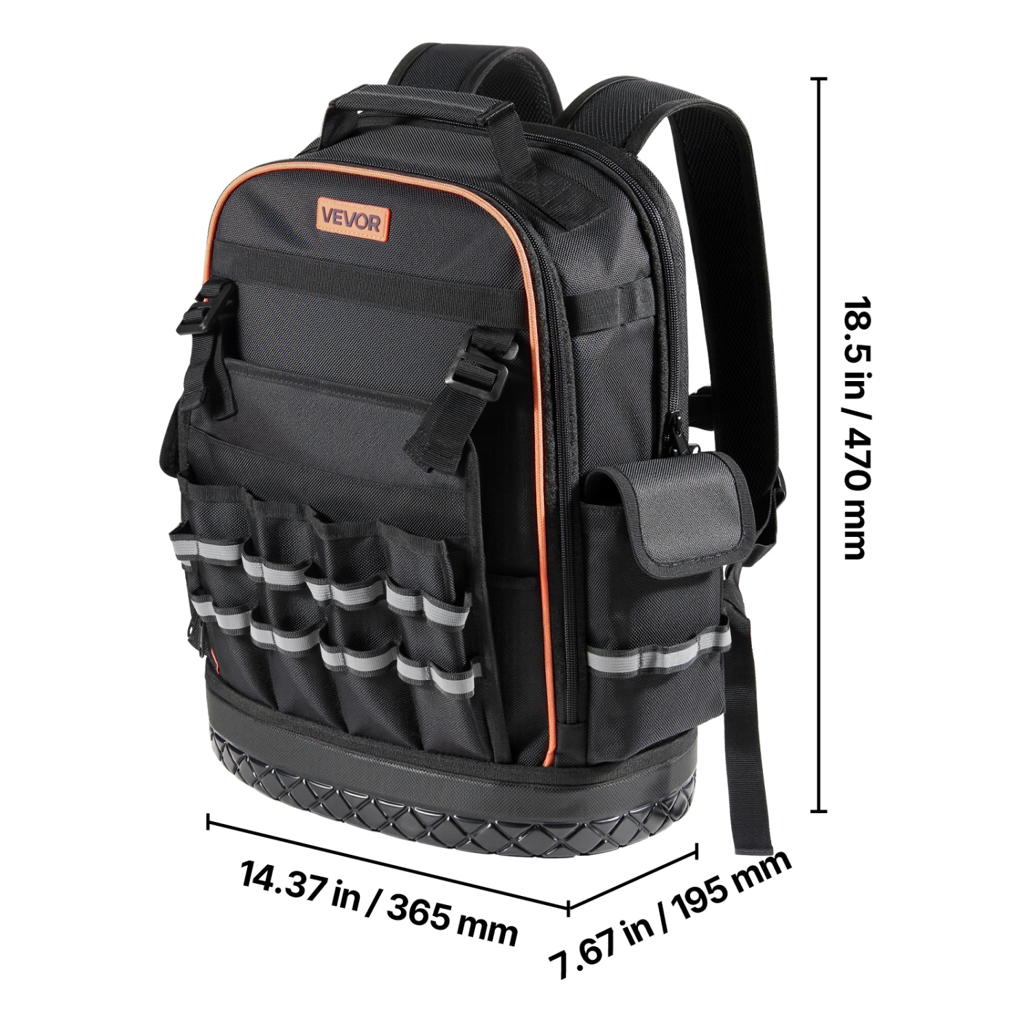 VEVOR 64 Pockets Tool Backpack, Heavy-duty Tools Storage Organizer Work Bags with Laptop Compartment & Molded Base, Electrician Jobsite Backpack for