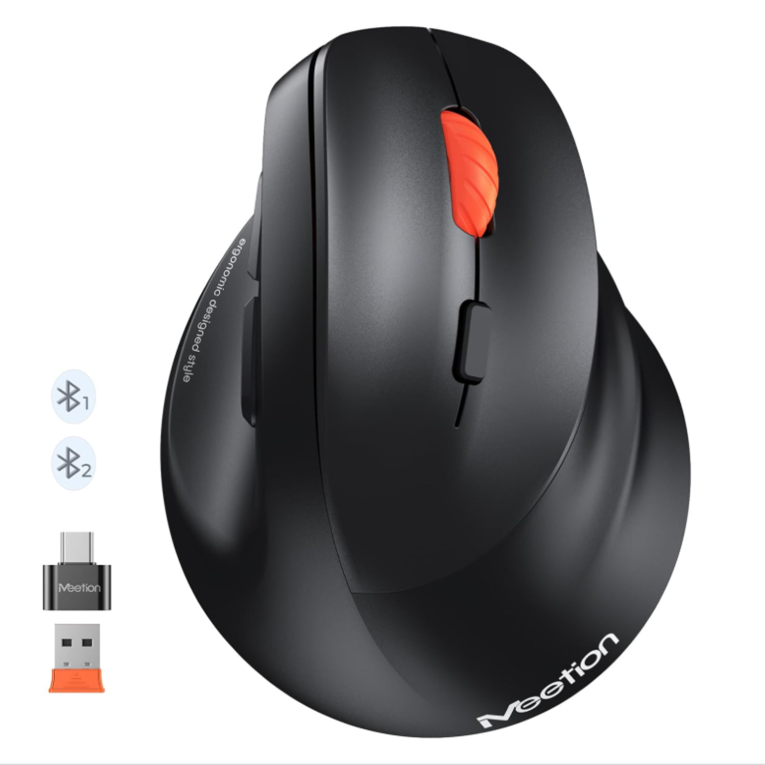 Souris ergonomique sans fil Bluetooth MeetION avec 3 multiappareil pour Bluetooth et 2,4 GHz sans fil, souris ergonomique 4&nbsp;ppp 1200-3200