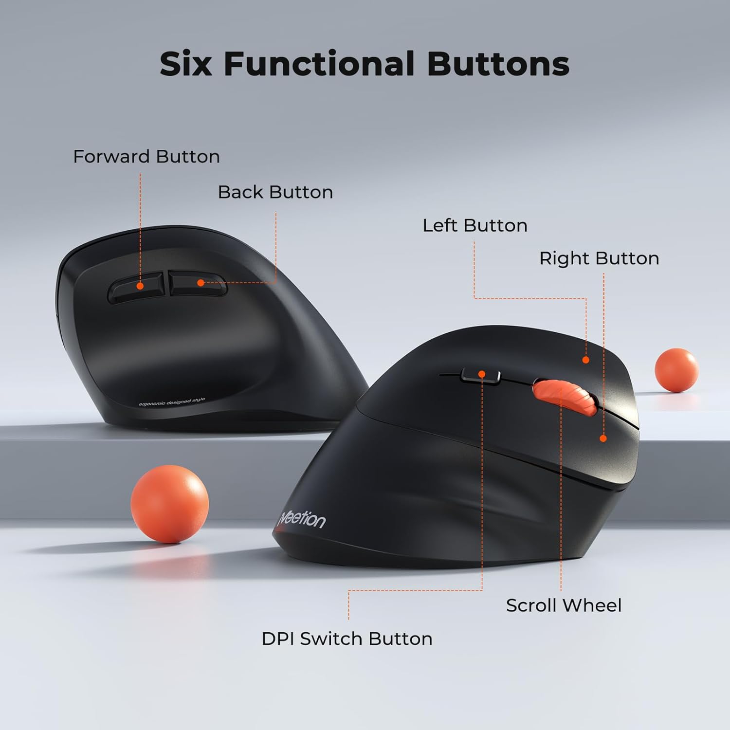 Souris ergonomique sans fil Bluetooth MeetION avec 3 multiappareil pour Bluetooth et 2,4 GHz sans fil, souris ergonomique 4&nbsp;ppp 1200-3200