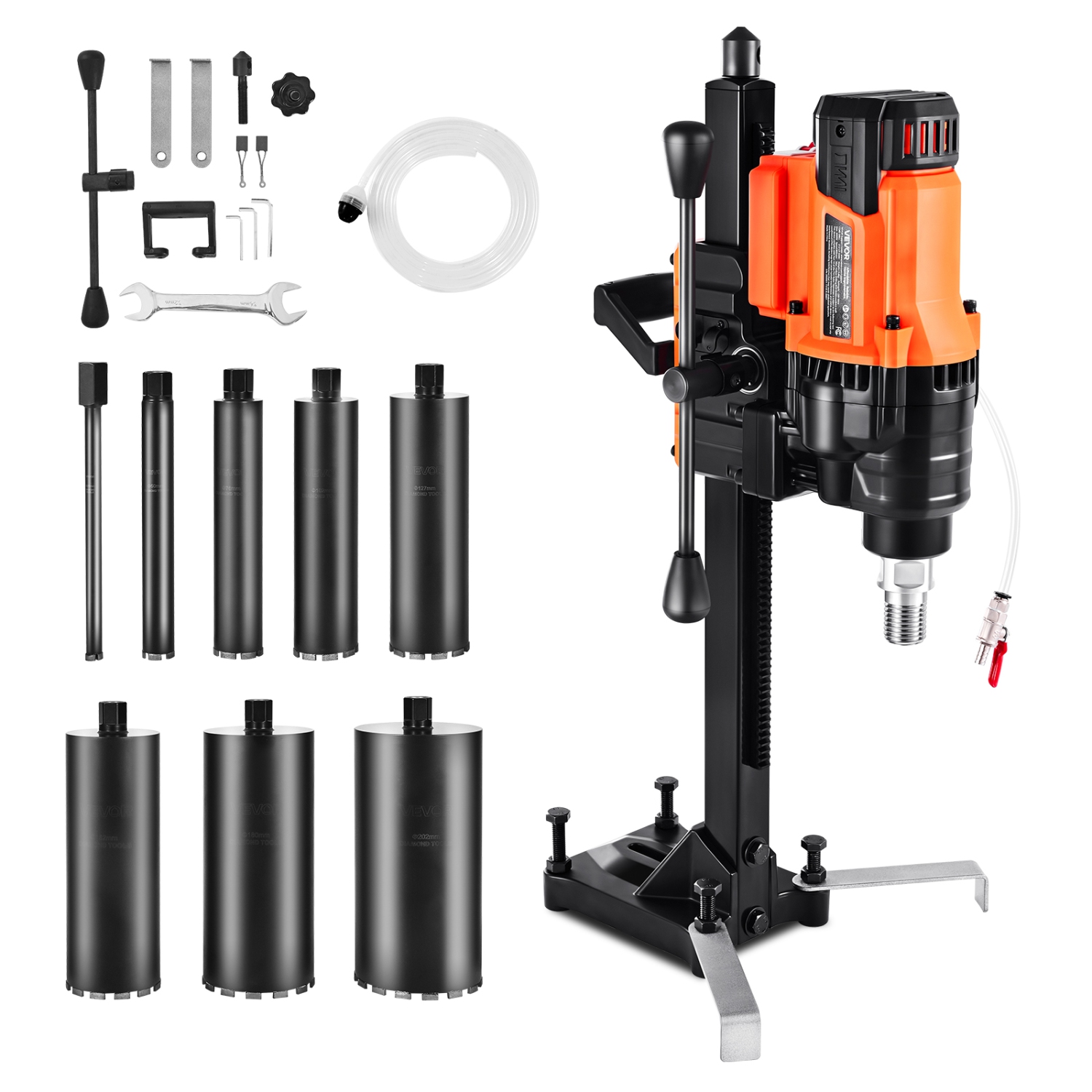 VEVOR 3000W Diamond Core Drilling Machine, 0.8-8 in Drilling Diameter, Stand-Mount Dry and Wet Concrete Core Drill Rig with 8 Drill Bits, 800 RPM