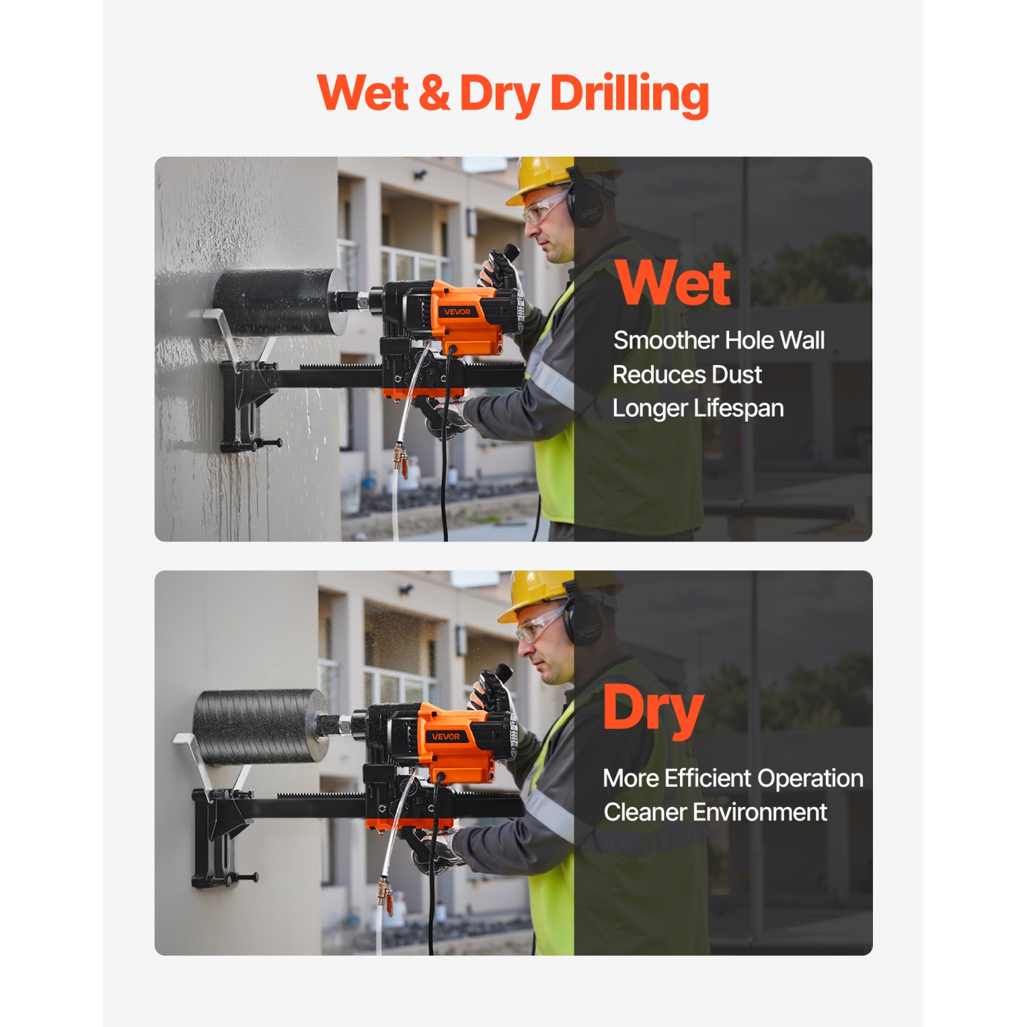 VEVOR 3000W Diamond Core Drilling Machine, 0.8-8 in Drilling Diameter, Stand-Mount Dry and Wet Concrete Core Drill Rig with 8 Drill Bits, 800 RPM