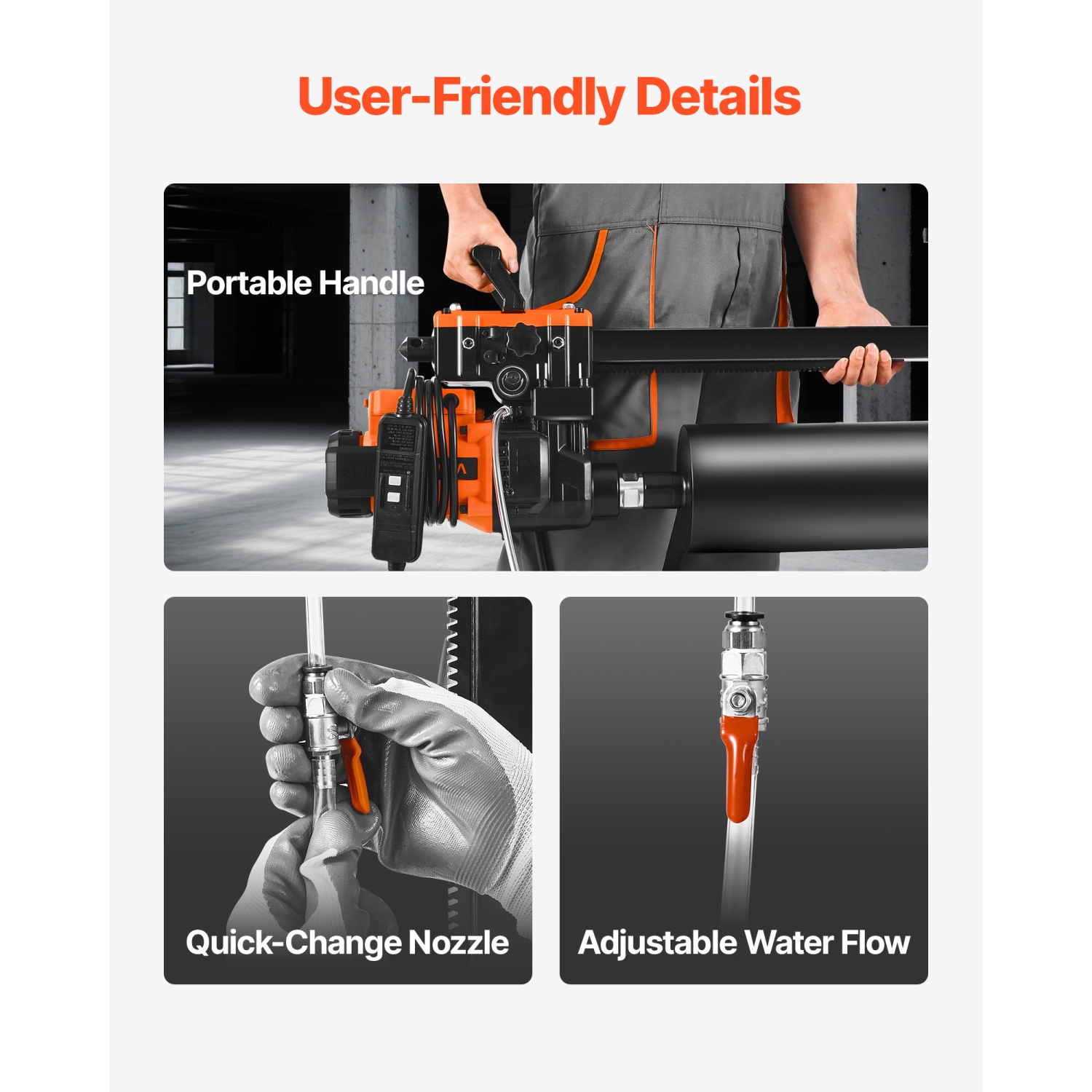 VEVOR 3000W Diamond Core Drilling Machine, 0.8-8 in Drilling Diameter, Stand-Mount Dry and Wet Concrete Core Drill Rig with 8 Drill Bits, 800 RPM