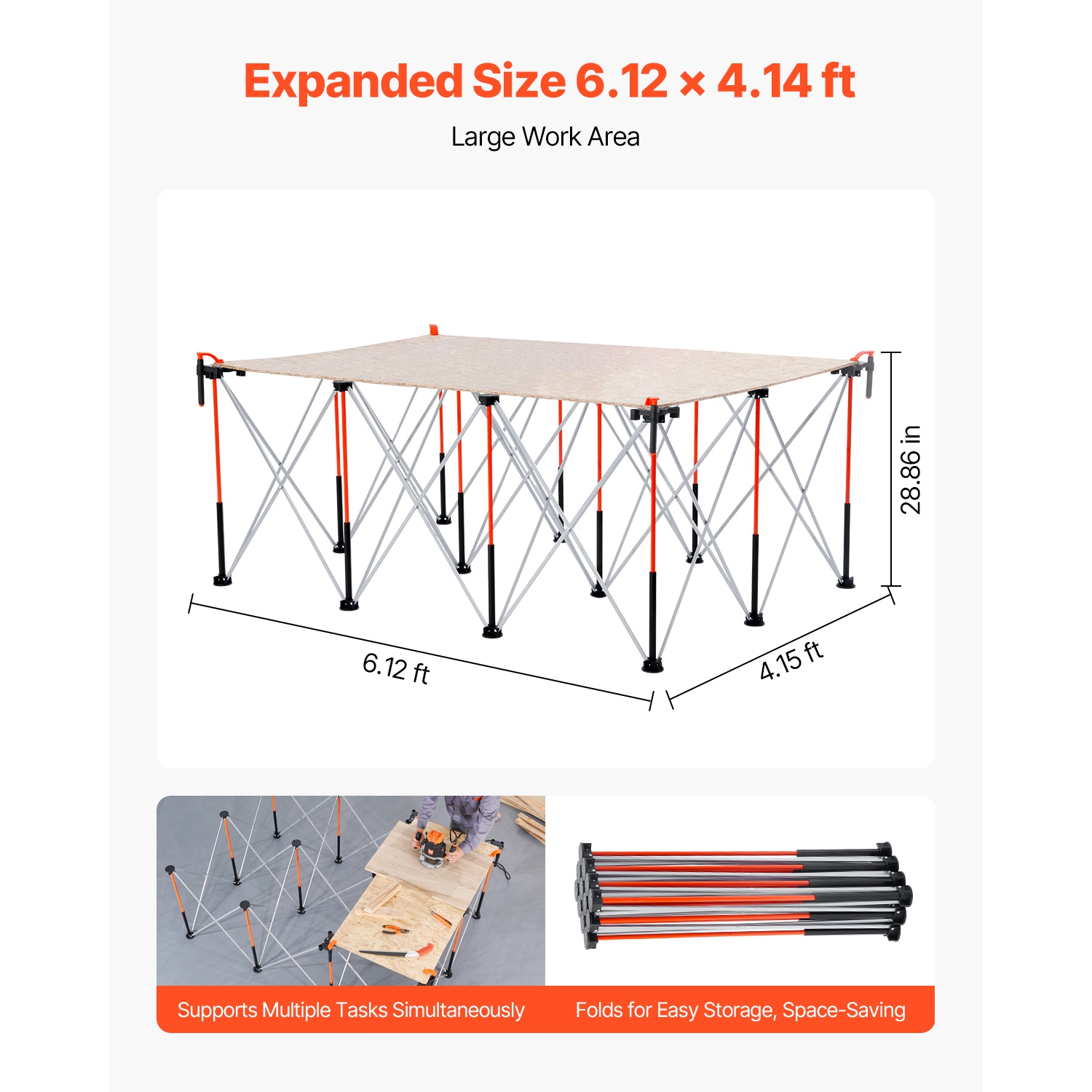 VEVOR 6.12 x 4.14 ft Portable Folding Workstand, Collapsible Workbench, 4500 lbs Weight Capacity, No Assembly Foldable Work Stand with Storage Bag,