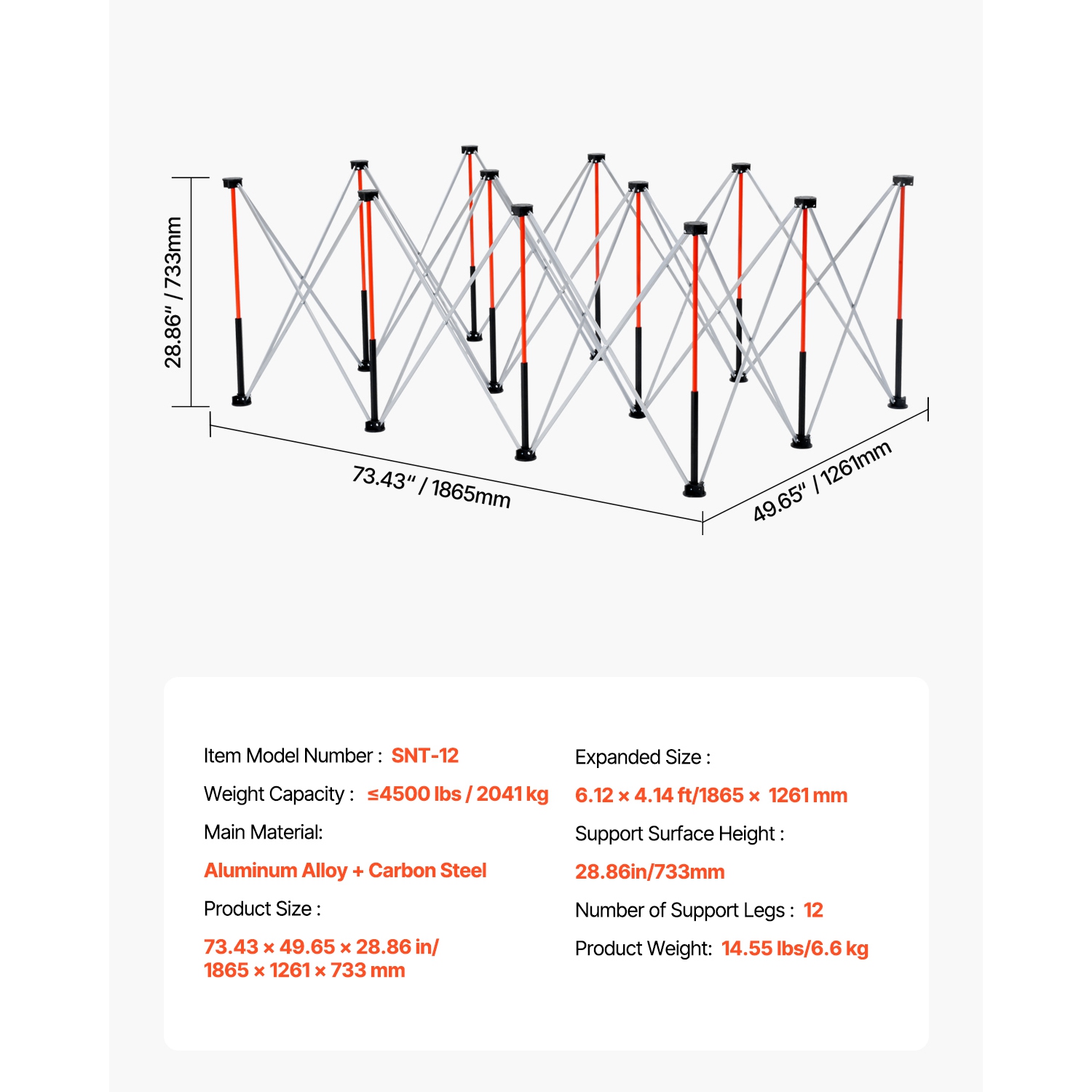 VEVOR 6.12 x 4.14 ft Portable Folding Workstand, Collapsible Workbench, 4500 lbs Weight Capacity, No Assembly Foldable Work Stand with Storage Bag,