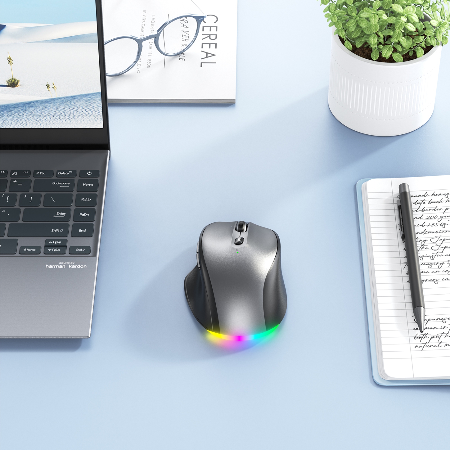 MEETION BTM007 Wireless Bluetooth Mouse, LED Rechargeable Ergonomic Mouse with Multi Mode, Portable Mouse for Mac, Laptop, PC, Computer, Tilt Wheel