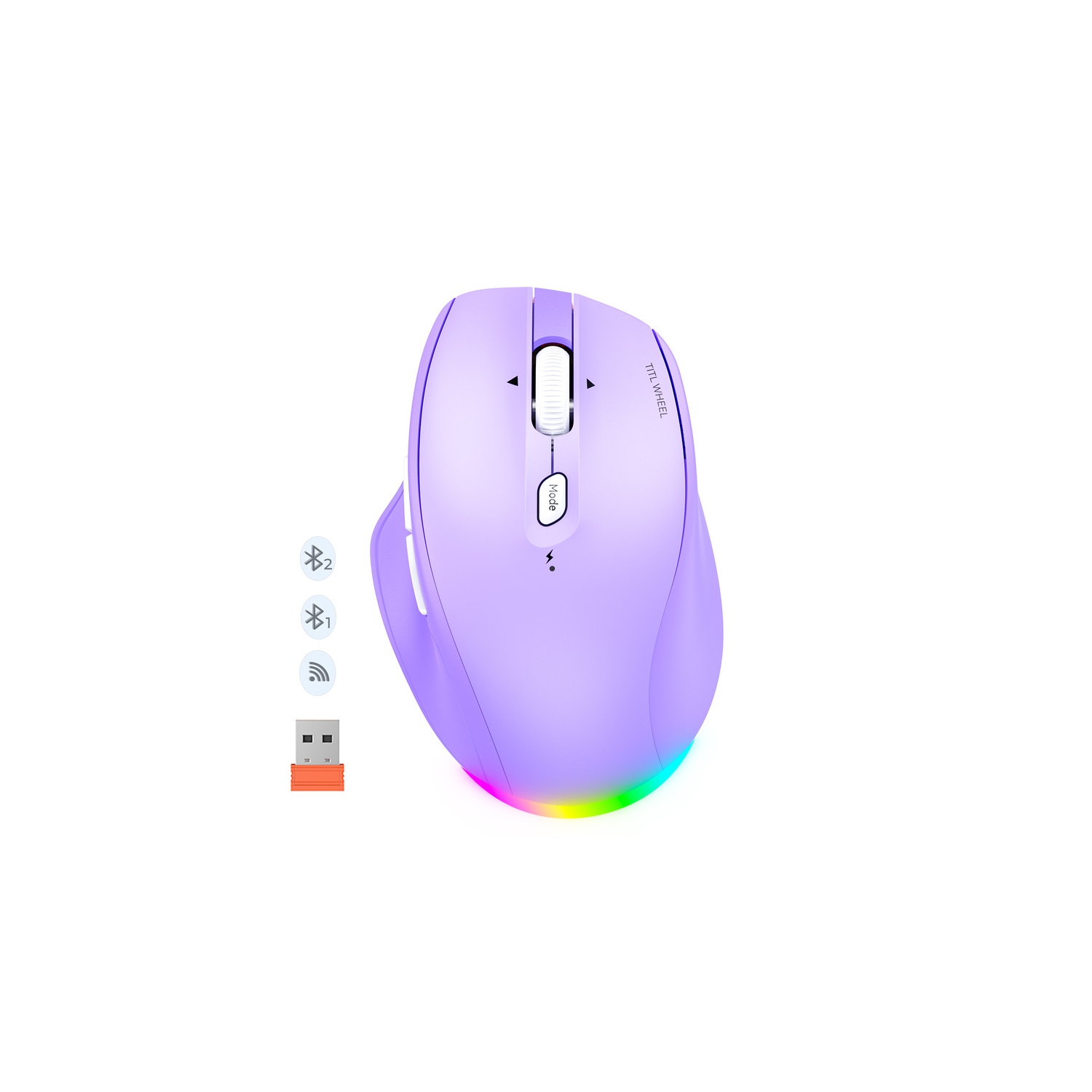 MEETION – Souris ergonomique sans fil multimode BTM007 - Molette de défilement inclinable à 4 directions, clics silencieux, RVB, BT/2,4 GHz pour 3