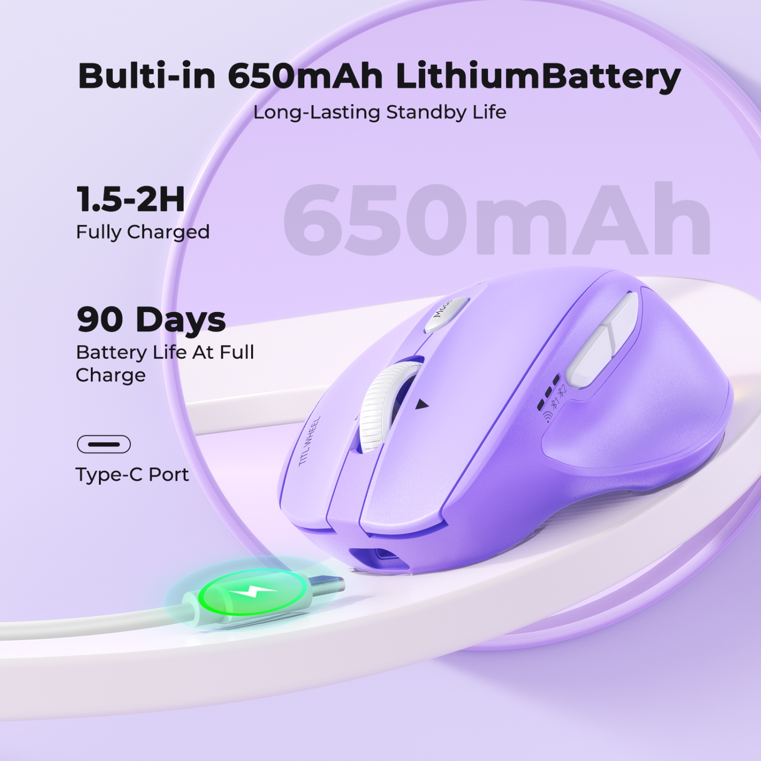 MEETION – Souris ergonomique sans fil multimode BTM007 - Molette de défilement inclinable à 4 directions, clics silencieux, RVB, BT/2,4 GHz pour 3
