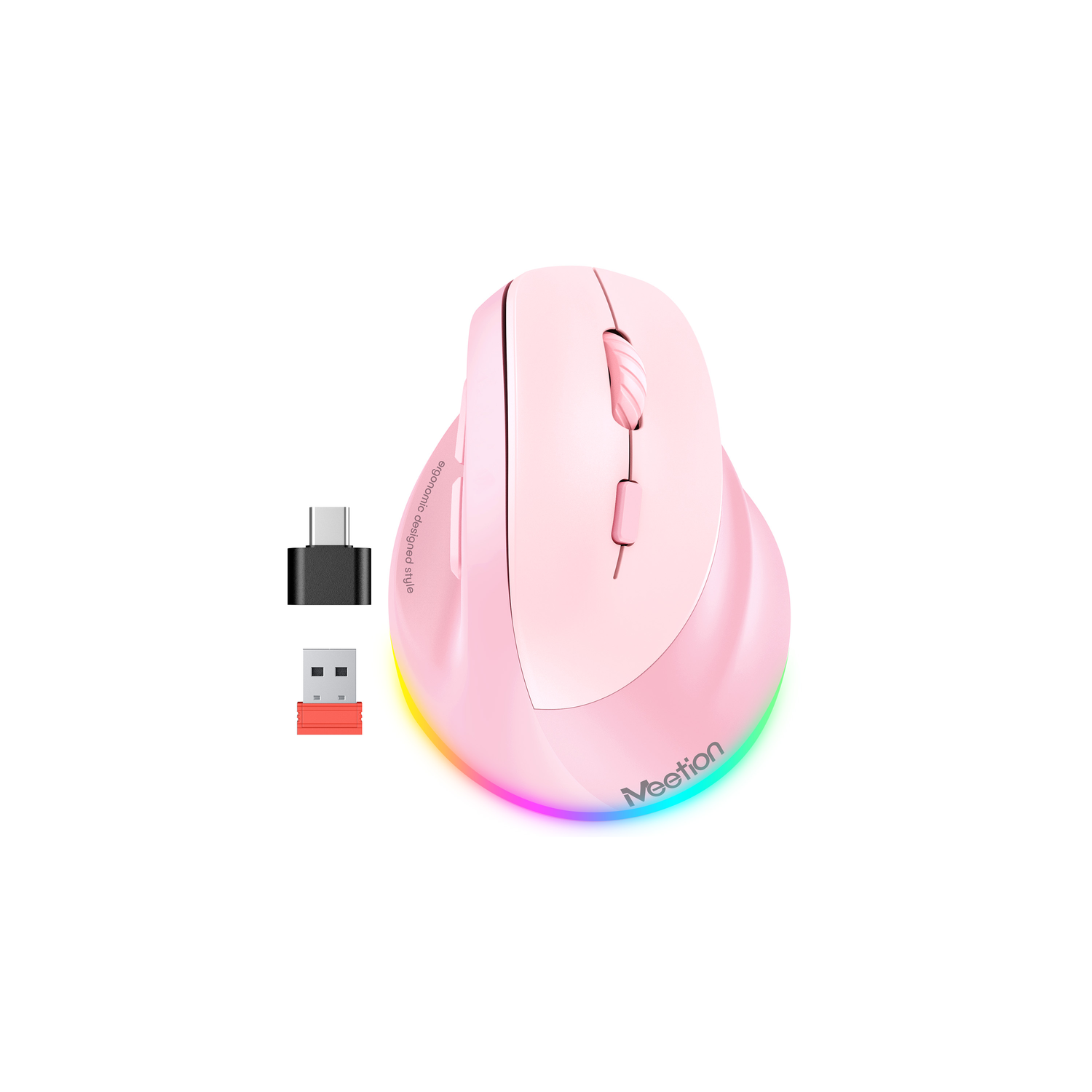 MEETION BTM010R Vertical Ergonomic Mouse - Natural Handshake Grip Relieves Wrist Pain, Wireless Bluetooth/2.4G Rechargeable with USB-C Adapter for