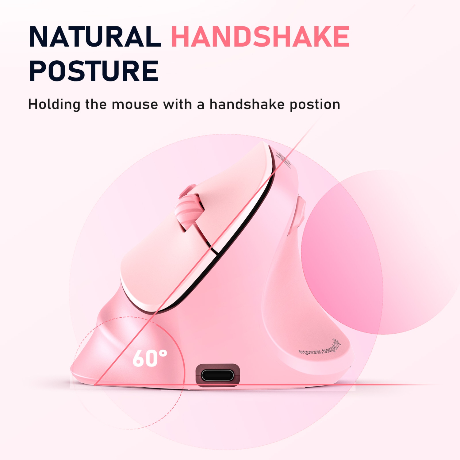 MEETION BTM010R Vertical Ergonomic Mouse - Natural Handshake Grip Relieves Wrist Pain, Wireless Bluetooth/2.4G Rechargeable with USB-C Adapter for