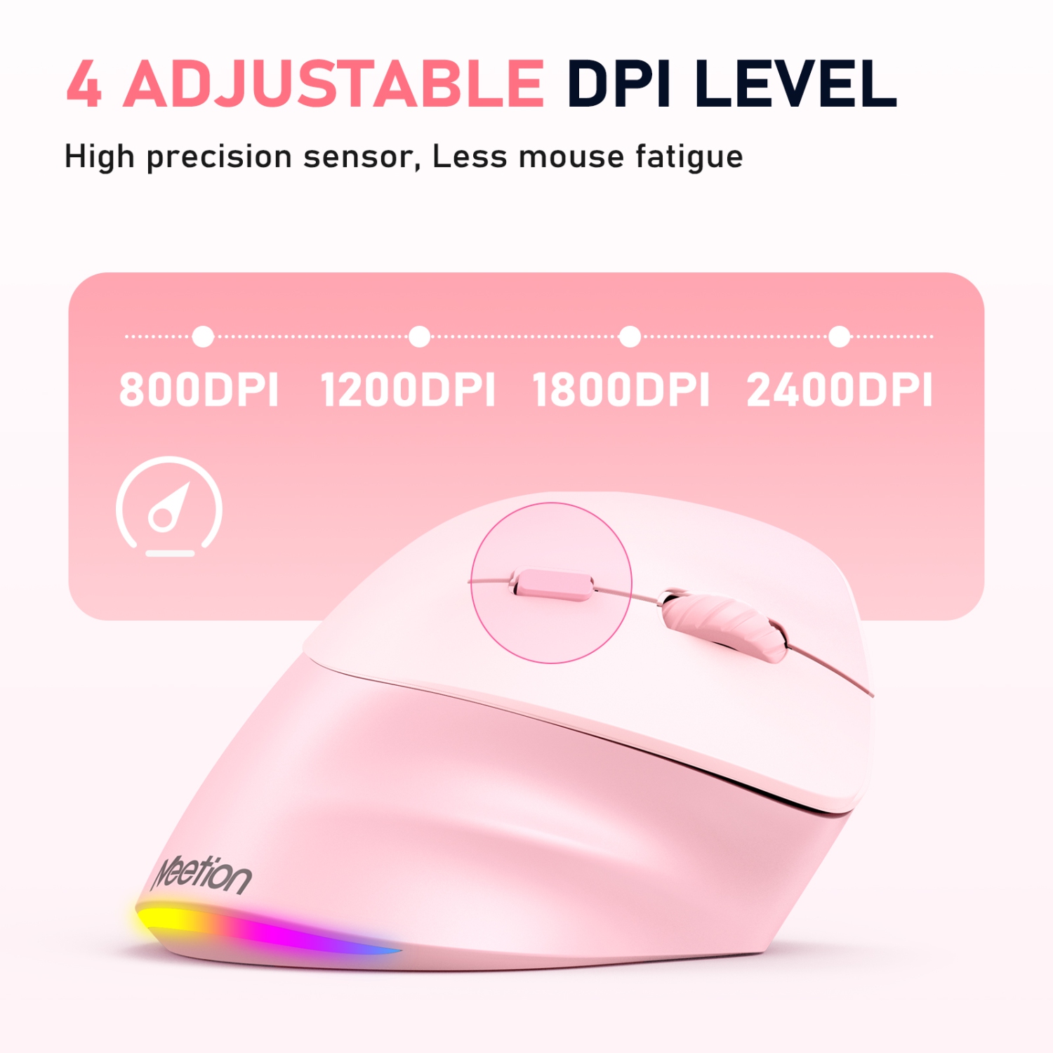 MEETION BTM010R Vertical Ergonomic Mouse - Natural Handshake Grip Relieves Wrist Pain, Wireless Bluetooth/2.4G Rechargeable with USB-C Adapter for