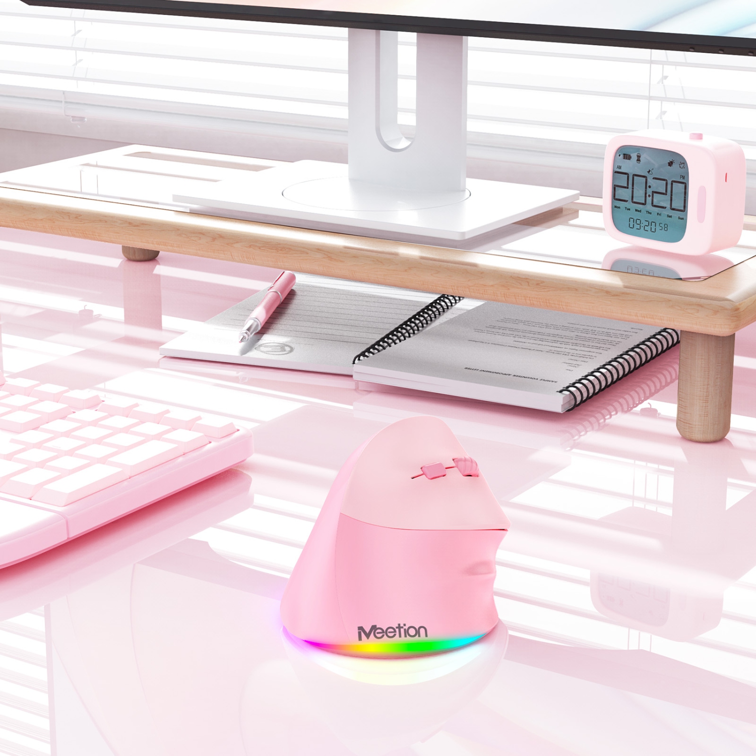 MEETION BTM010R Vertical Ergonomic Mouse - Natural Handshake Grip Relieves Wrist Pain, Wireless Bluetooth/2.4G Rechargeable with USB-C Adapter for