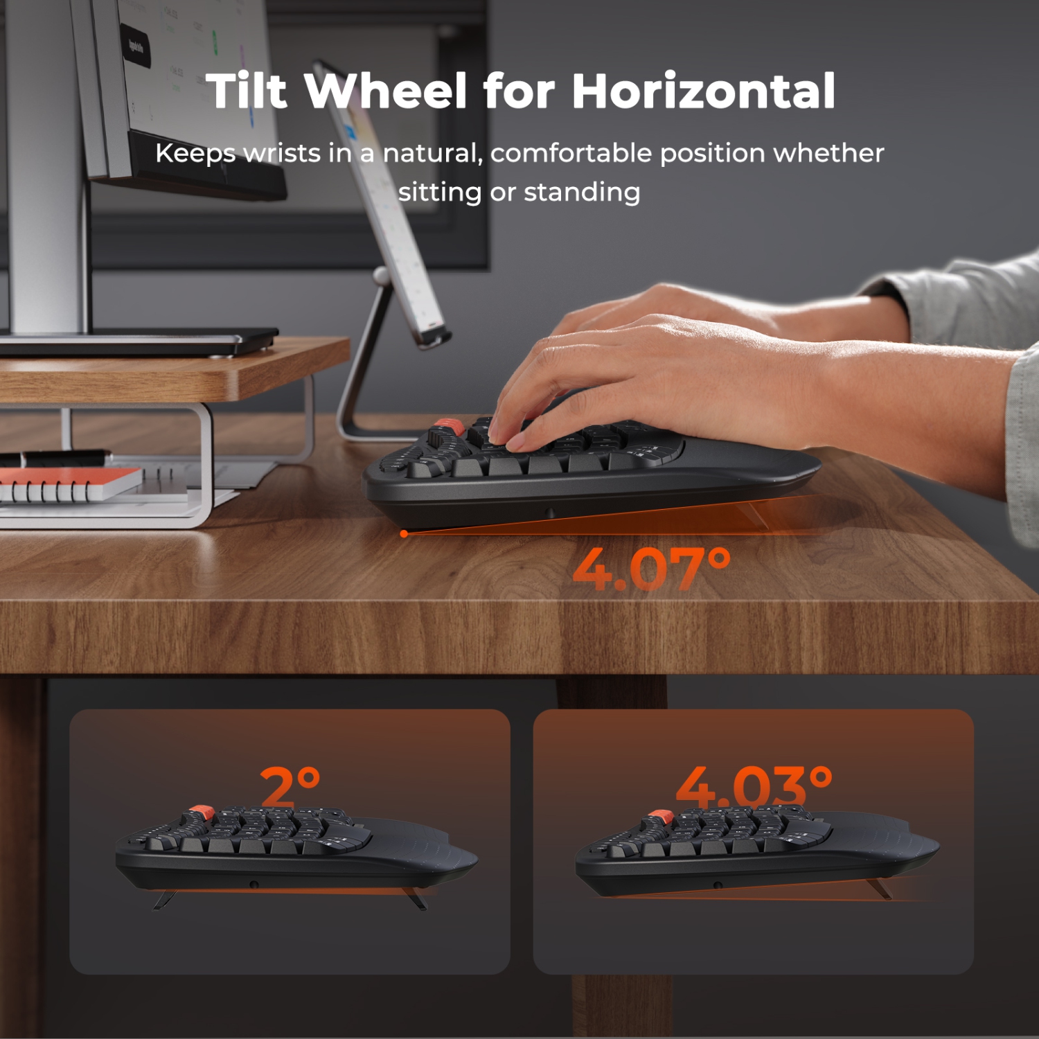 MEETION Director-D Wave Ergonomic Wireless Combo — Rechargeable, Multi-Device Bluetooth & USB, Orange Shortcut Keys, for Windows/Mac/Android