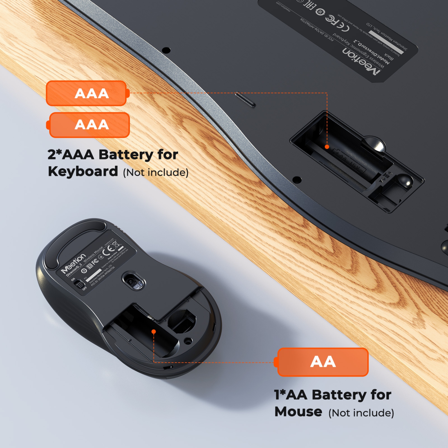 MEETION Director-D2 Ergonomic Wireless Keyboard and Mouse Combo — Wave Keys, Built‑in Wrist Rest, 2.4GHz, for Windows/Mac