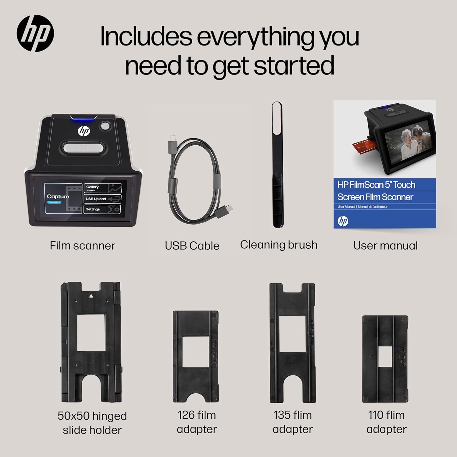 HP FilmScan Film & Slide Scanner with 5" Touch Screen, Film Scanner Convert Negatives to Digital 22MP JPEG