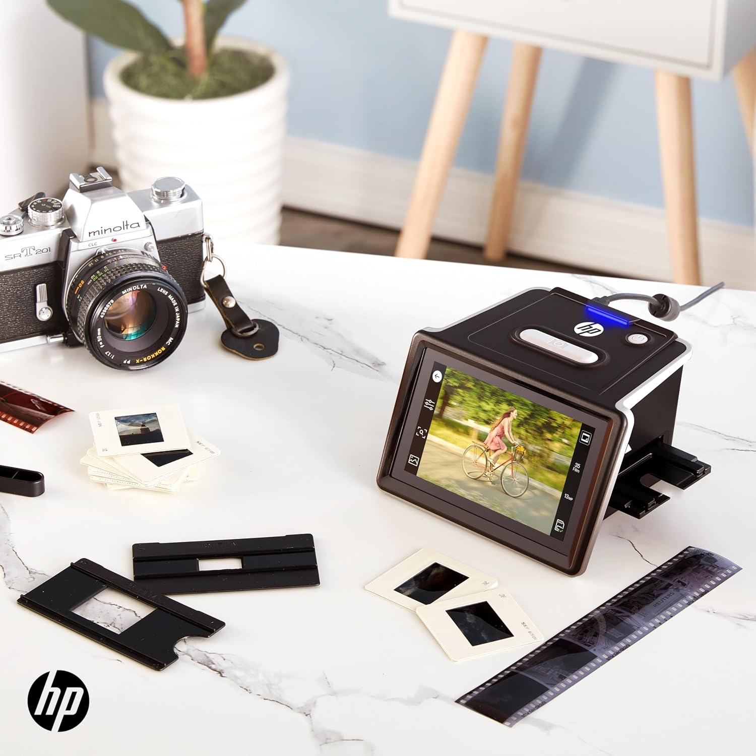 HP FilmScan Film & Slide Scanner with 5" Touch Screen, Film Scanner Convert Negatives to Digital 22MP JPEG