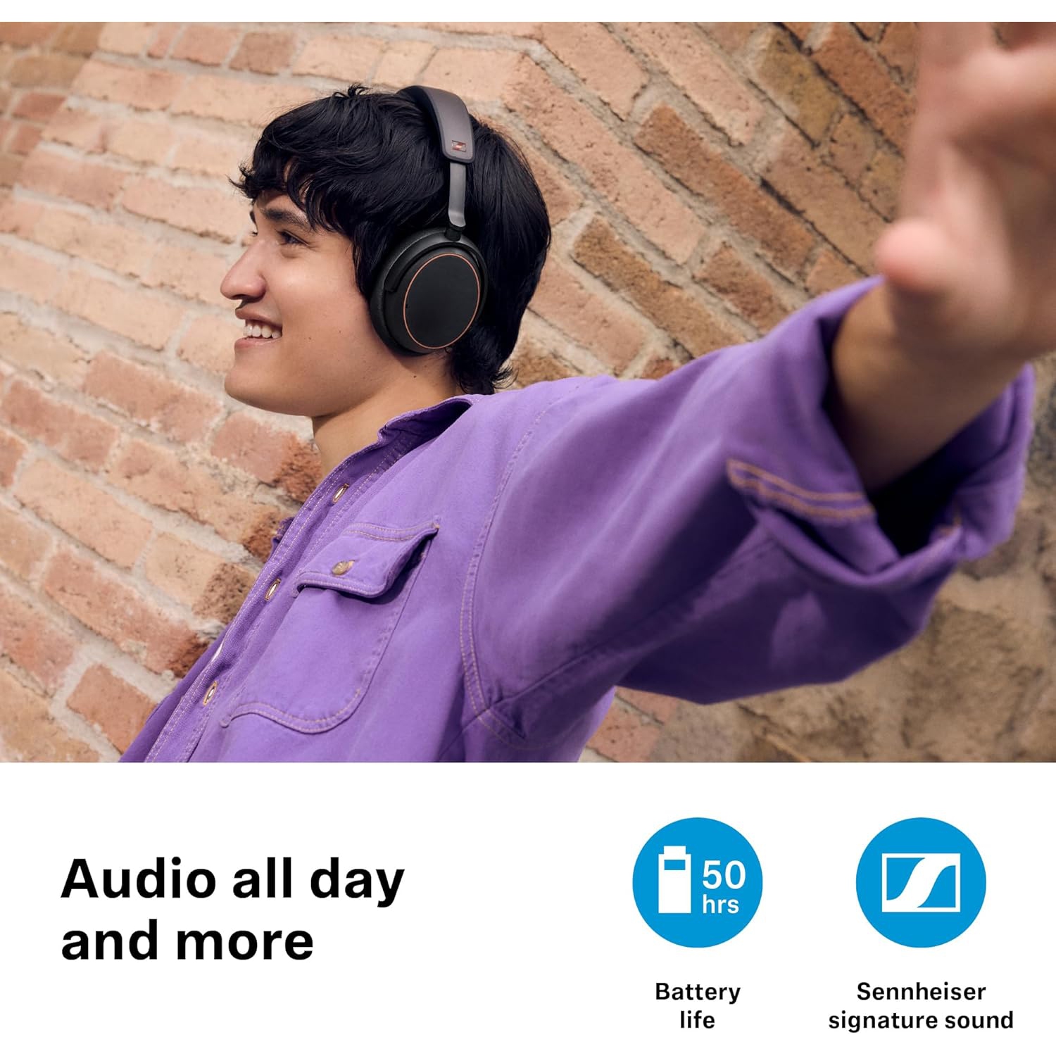 Casque d'écoute sans fil Bluetooth ACCENTUM de Sennheiser – Autonomie de 50 heures, audio, suppression du bruit hybride, confort toute la journée et