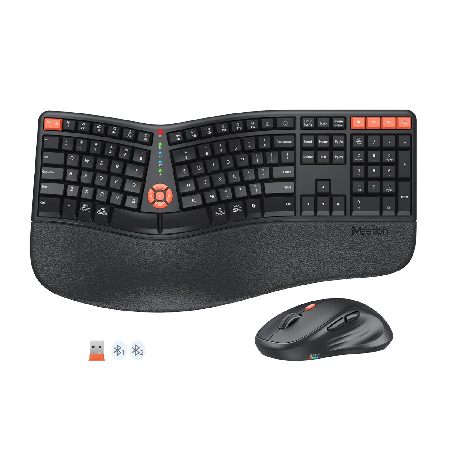 MEETION Director-C3 Ergonomic Wireless Keyboard and Mouse Combo — Split Curved Design, Multi-Device Bluetooth & 2.4G, Dry Battery, for Windows/Mac