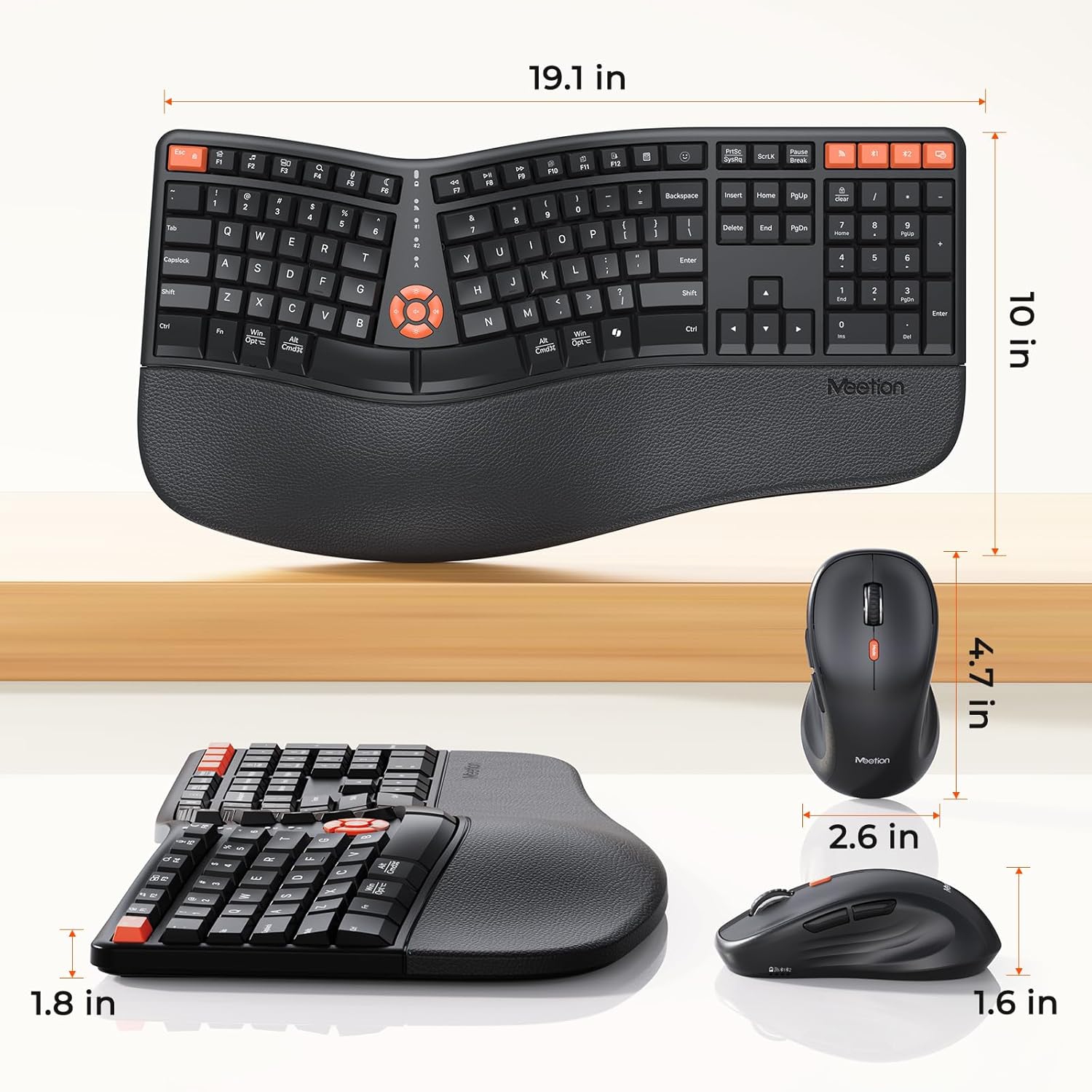 MEETION Director-C3 Ergonomic Wireless Keyboard and Mouse Combo — Split Curved Design, Multi-Device Bluetooth & 2.4G, Dry Battery, for Windows/Mac