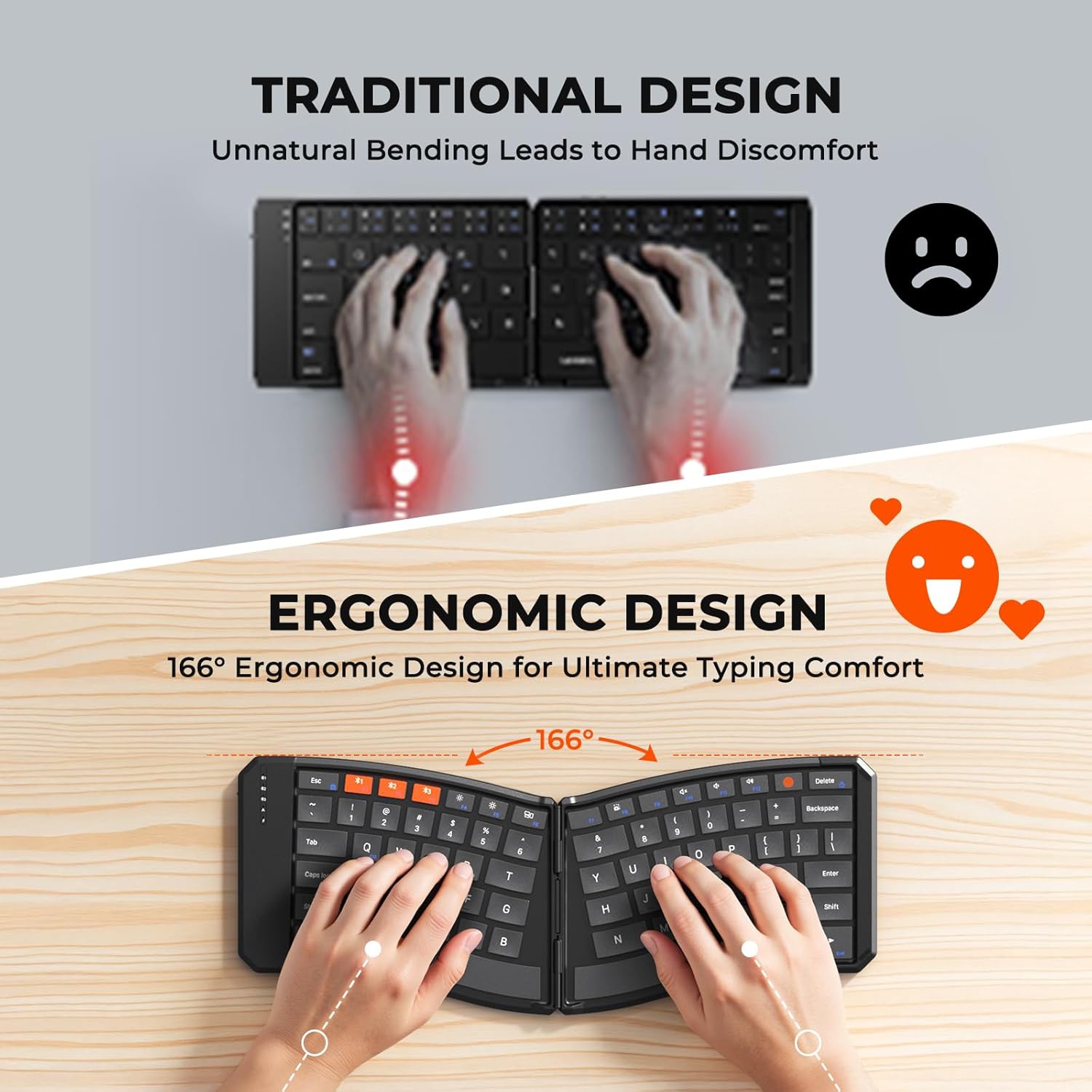 MEETION K9880 Foldable Bluetooth Keyboard — Ultra-Thin, Portable for iOS/Android/Windows/Mac, Rechargeable