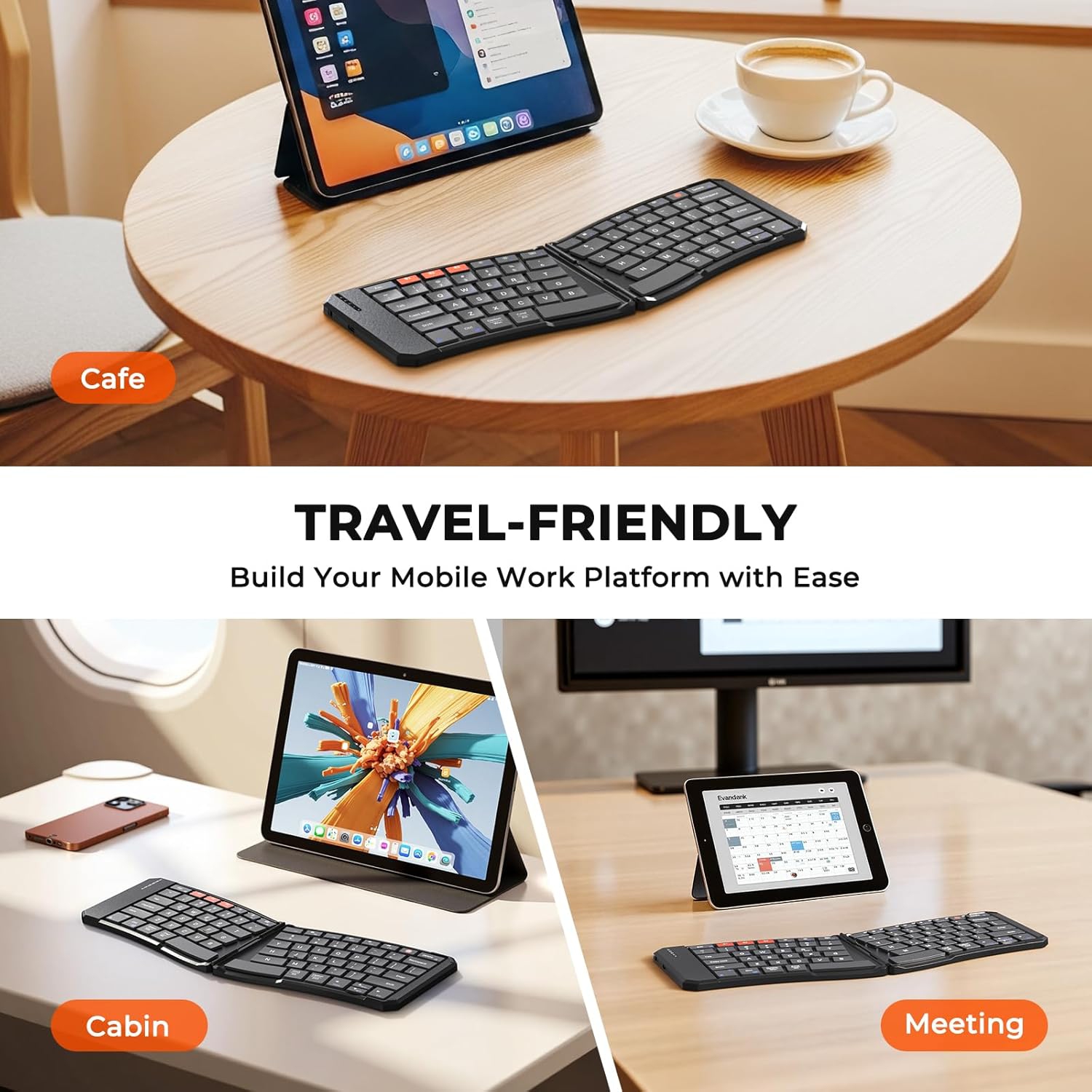 MEETION K9880 Foldable Bluetooth Keyboard — Ultra-Thin, Portable for iOS/Android/Windows/Mac, Rechargeable