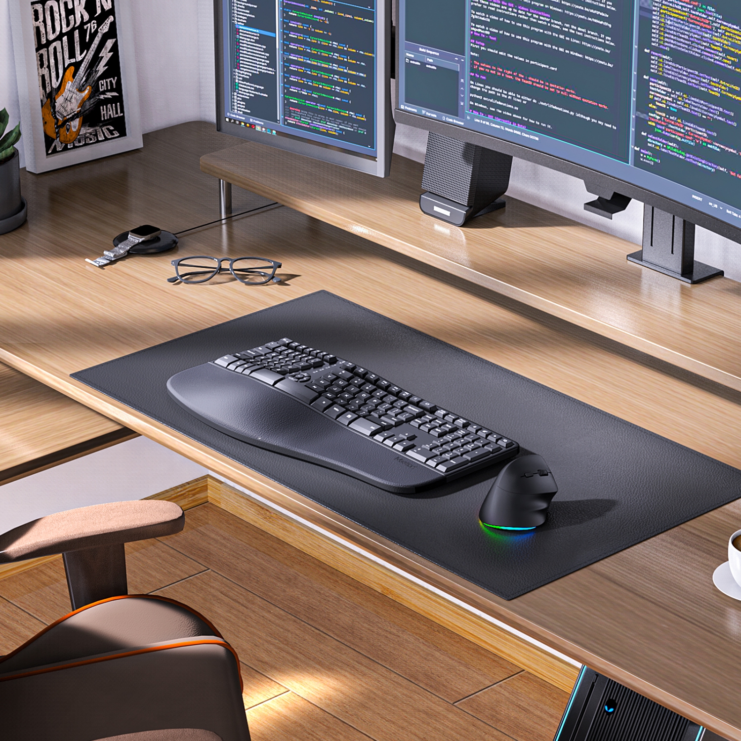 Clavier sans fil ergonomique divisé Director-C de MEETION - Repose-poignets en polyuréthane rembourré, rechargeable, récepteur 2,4 GHz/USB-A pour