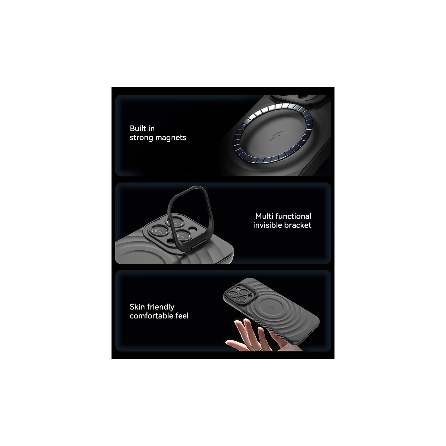 Convient à l'iPhone 15 Pro étui pour téléphone cellulaire Objectif couverture complète Support invisible Étui pour téléphone mobile ondulé anti-chute