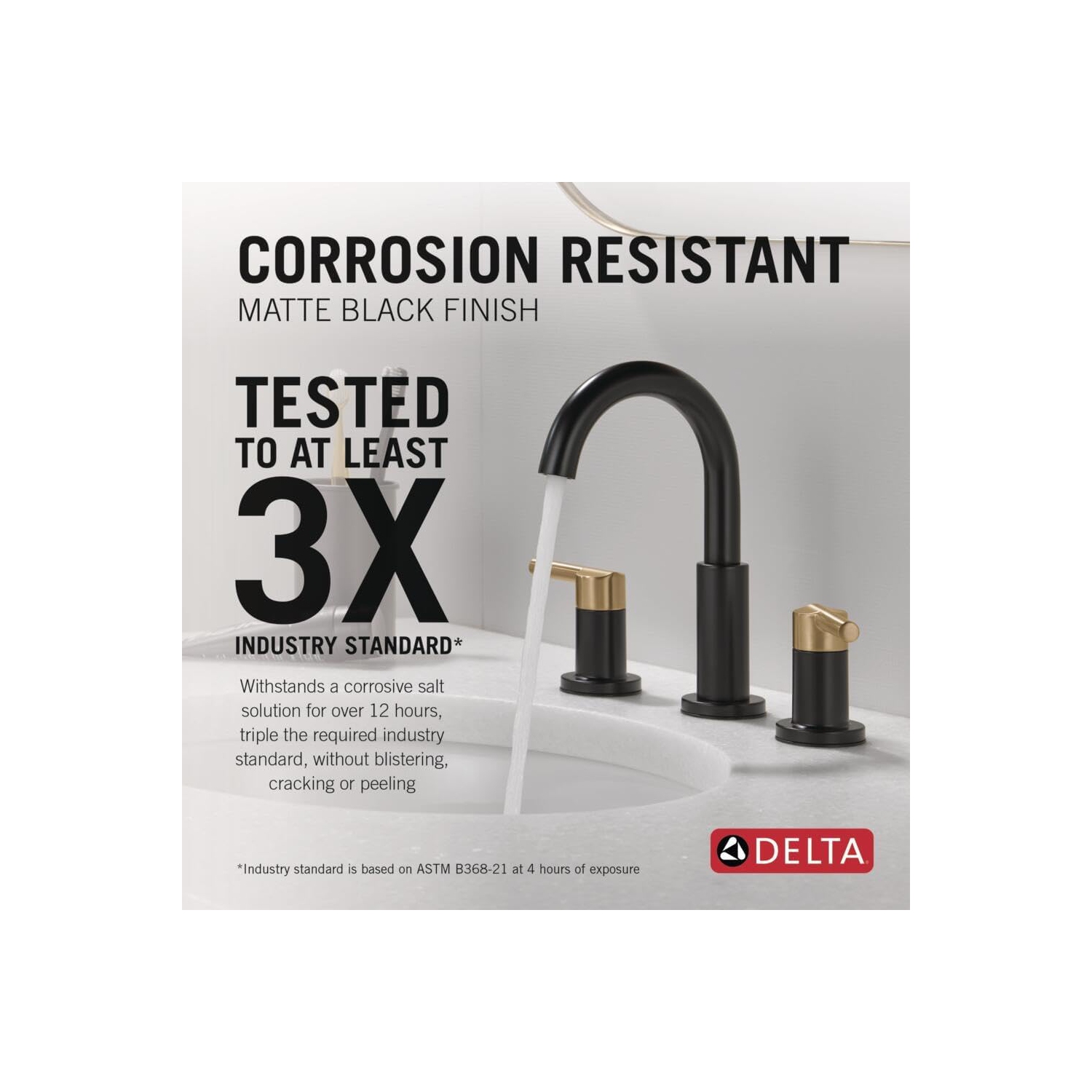 Robinet de salle de bain à large portée Delta Faucet Nicoli, 3 trous, robinet de salle de bain noir/or, robinet d'évier de salle de bain