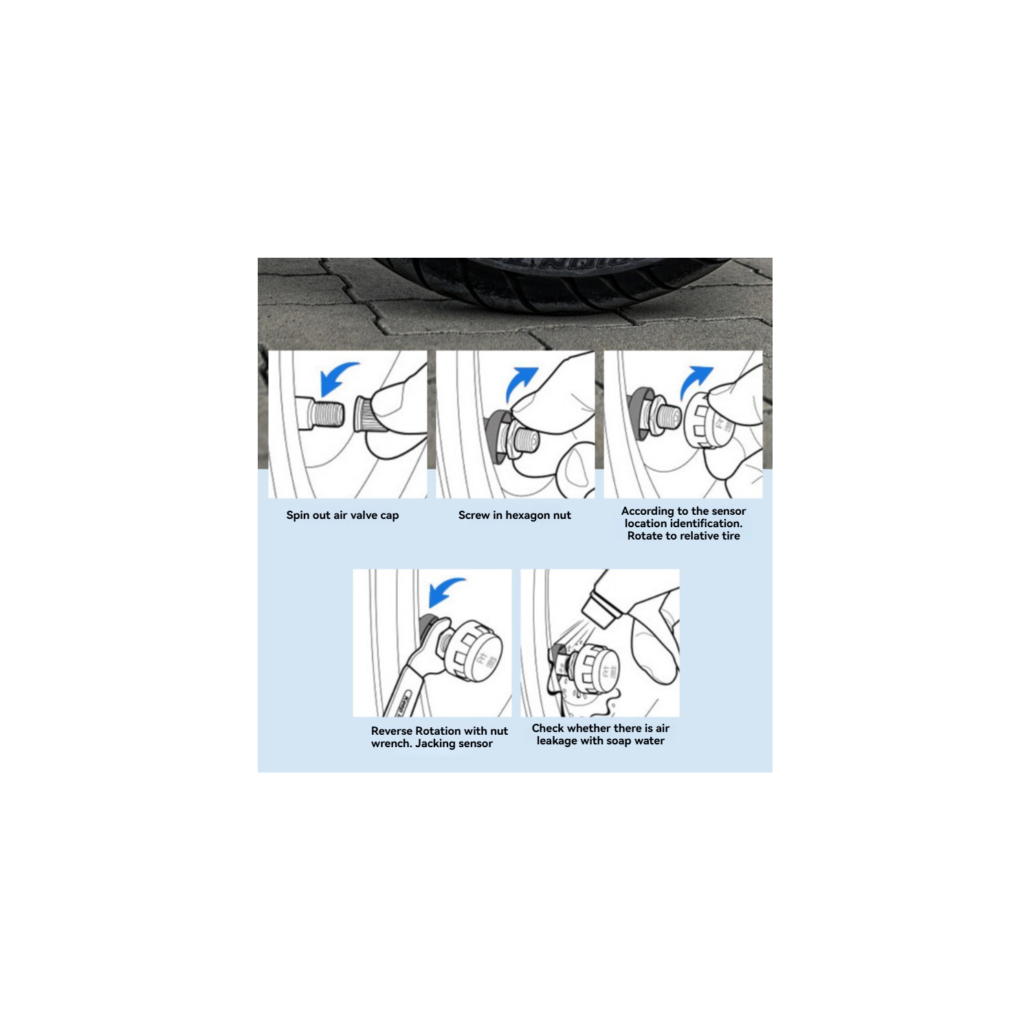 Motorcycle Tire Pressure Monitor, External Sensor, Solar Powered/Three-Color Square Screen/Flash Alarm - Metal Anti-Tamper Bracket