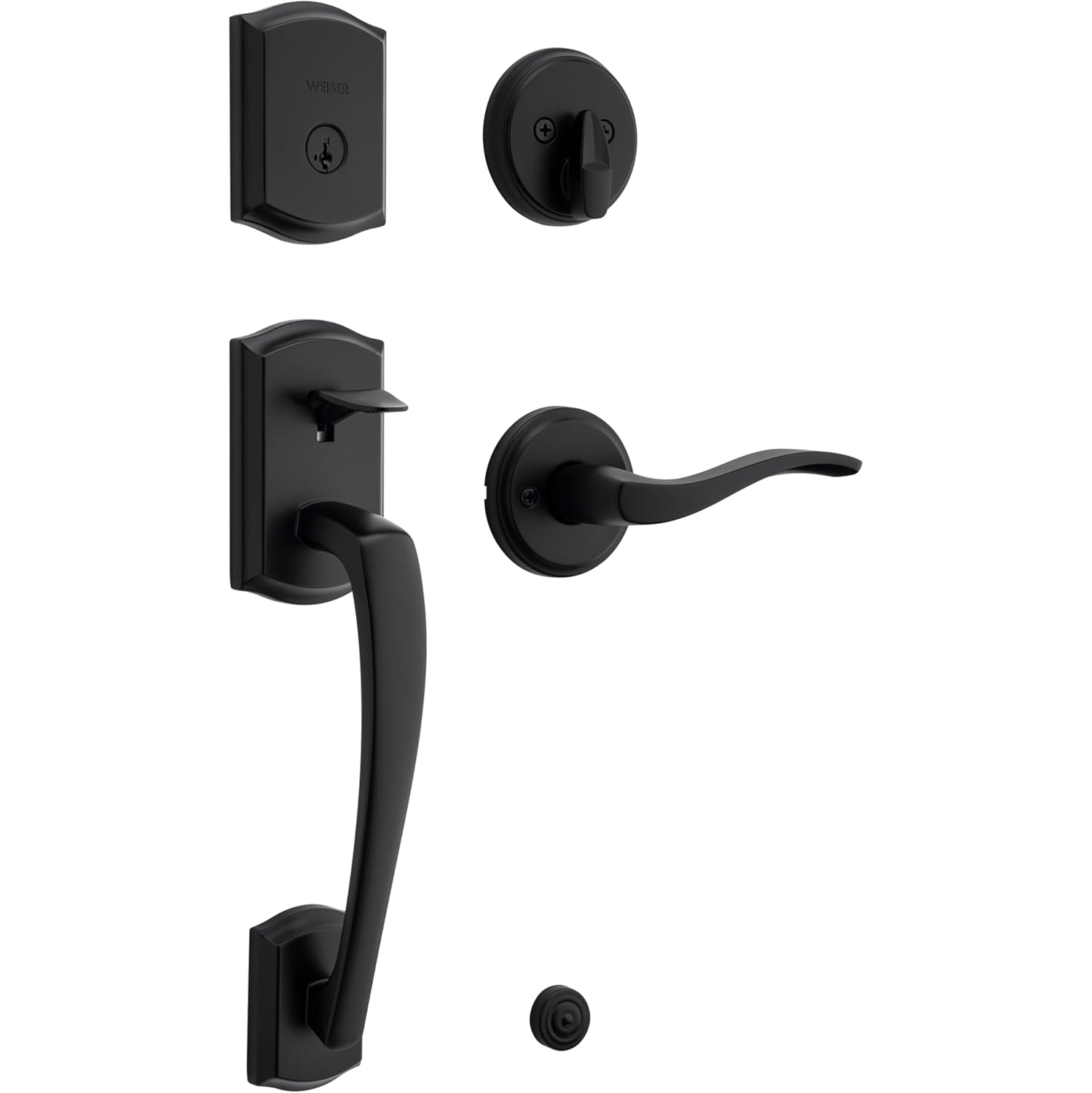 Weiser Matte Black Front Door Lock and Handle Set, Prescott Deadbolt Lock and Handleset