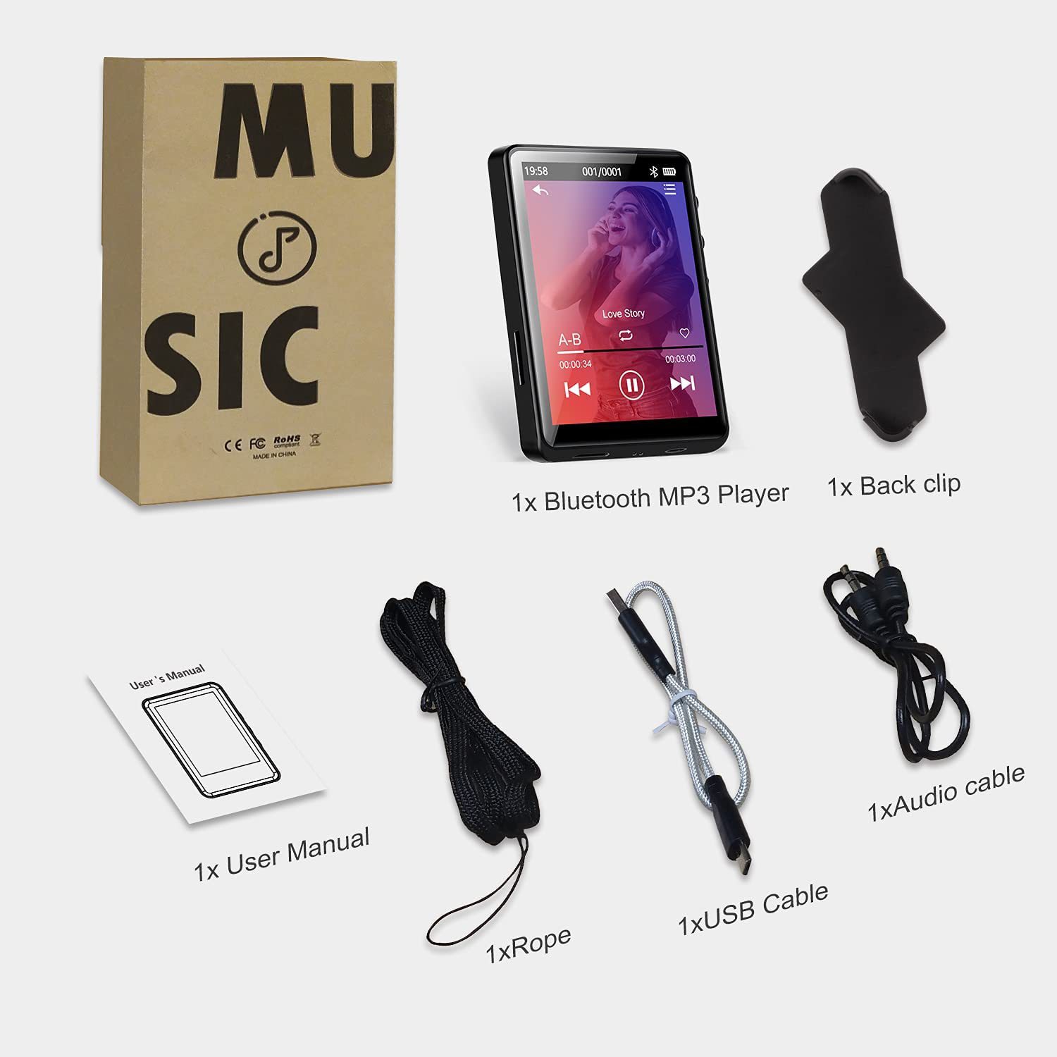 2.8-inch Bluetooth MP3 Music Player - Supports lossless music, e-book reading, FM radio, recording, and image browsing. Portable Mini portable media