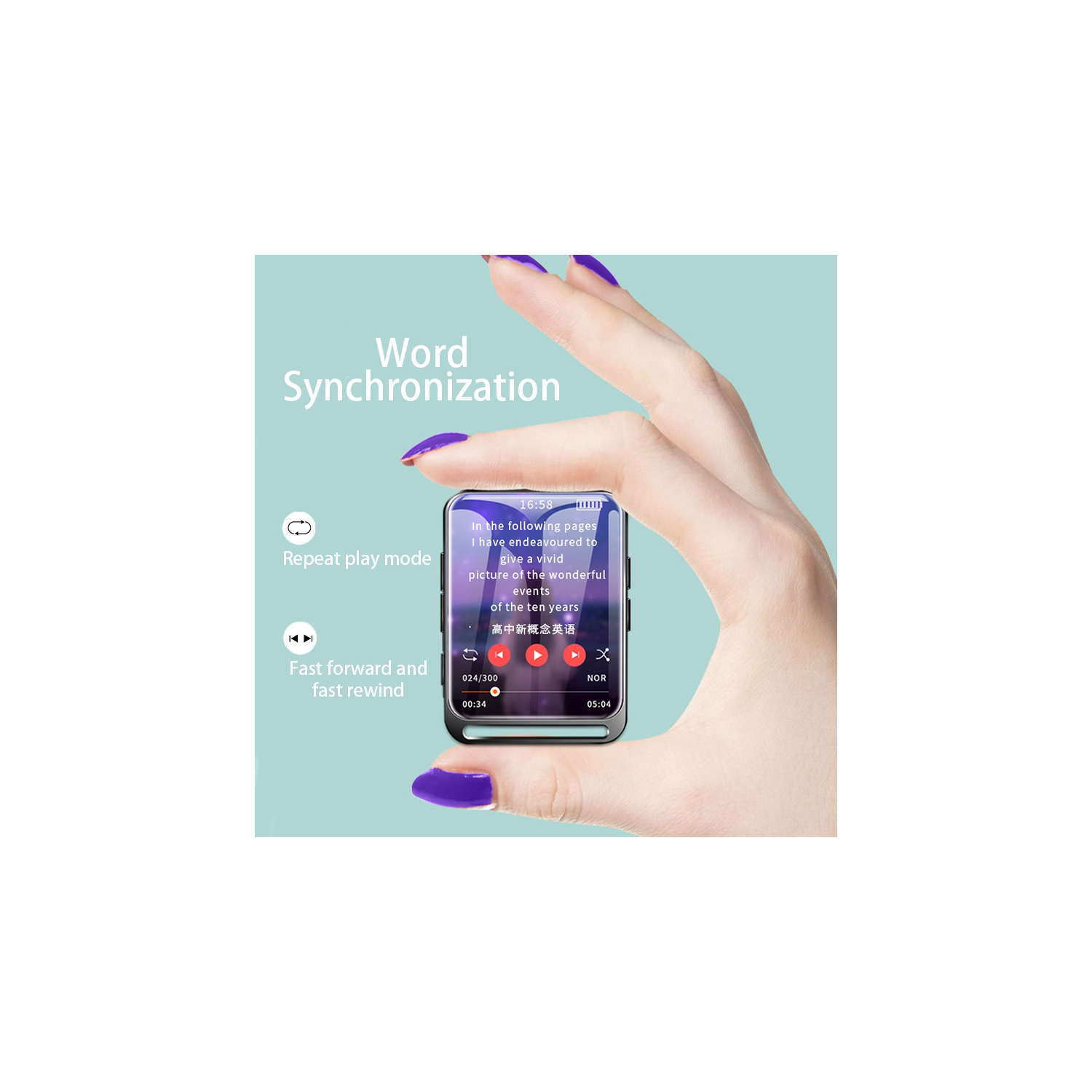 Lecteur MP3 à écran tactile de 2,4&nbsp;po - Bluetooth 5,0/Musique sans perte/Radio FM/Navigation photo/Lecteur électronique portatif sport pour