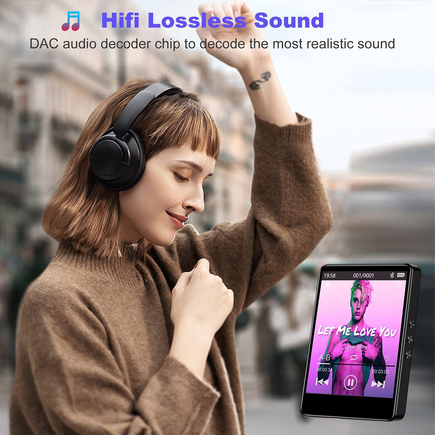 2.8-inch Bluetooth MP3 Music Player - Supports lossless music, e-book reading, FM radio, recording, and image browsing. Portable Mini player with Clip