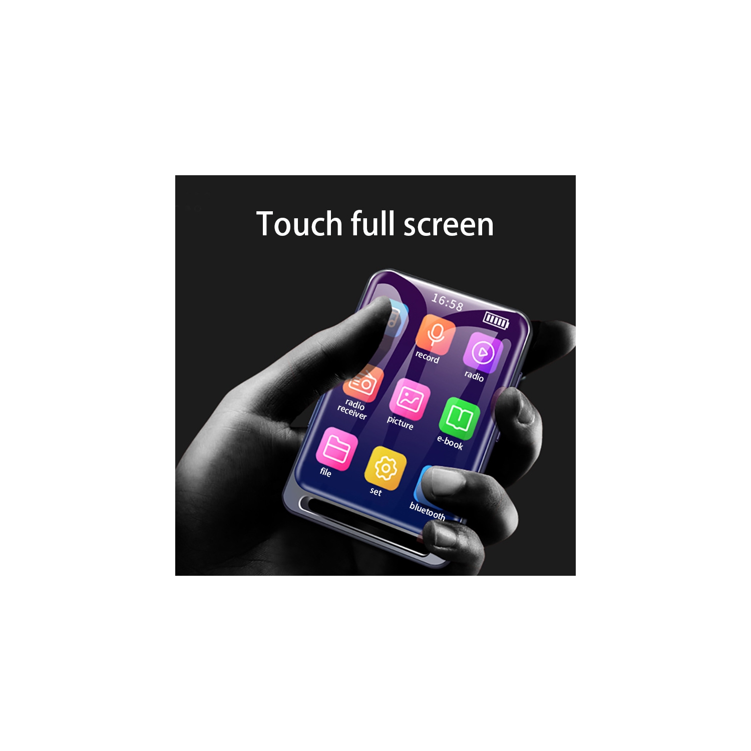 Lecteur MP3 à écran tactile de 2,4 po - Bluetooth 5,0/Musique sans perte/Radio FM/Navigation photo/Lecteur électronique portatif sport pour