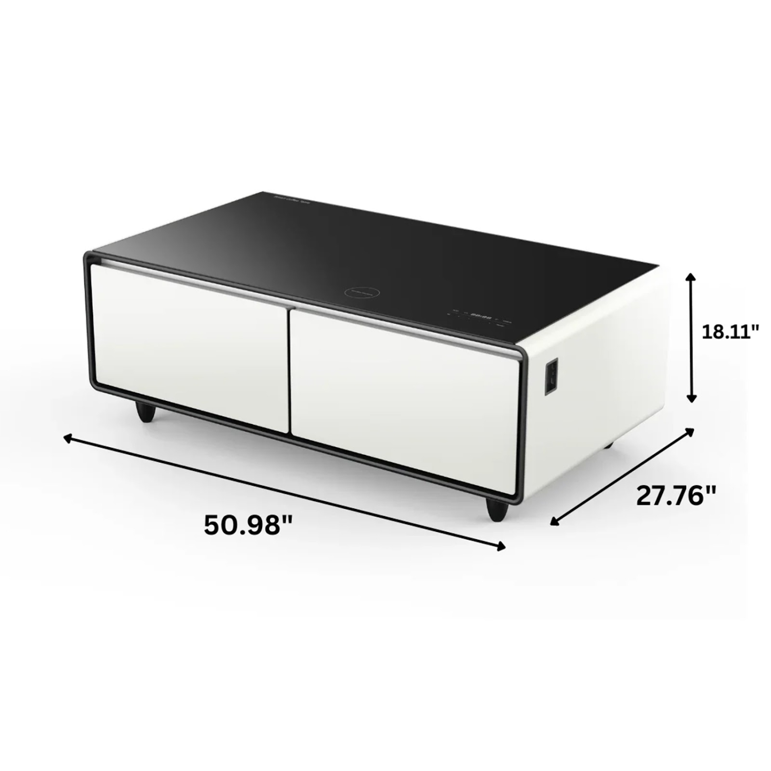 SERA BATHROOM Kendall Smart Coffee Table with Refrigerated Drawers, Bluetooth Speakers, Wireless Charging & LED Touch Control, White