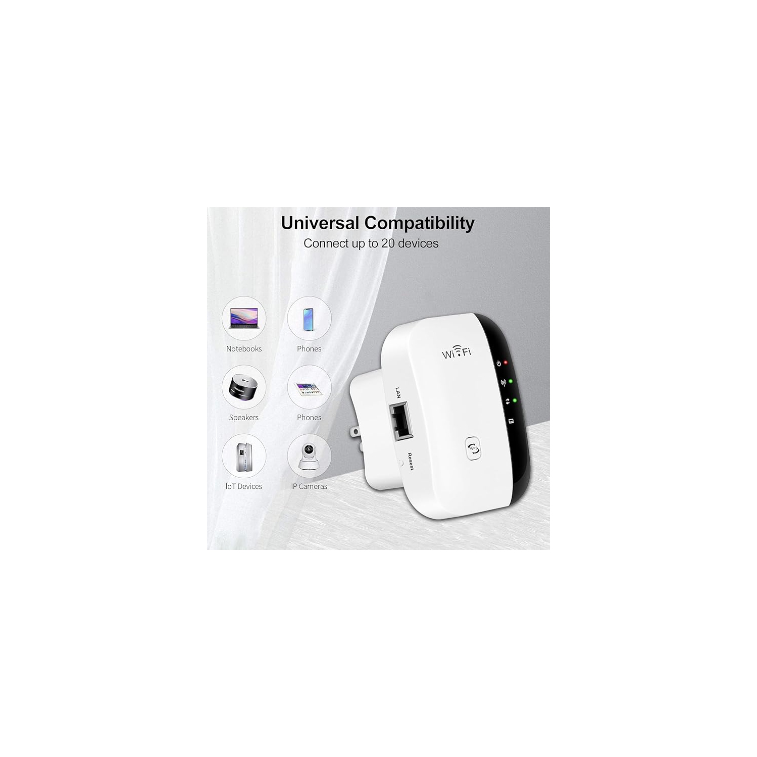 WiFi Extender Wireless Signal Range Booster, 300Mbps 2.4GHz Wi-Fi Repeater with Ethernet Port, 802.11b/g/n Wireless Internet Blast for Home, AP